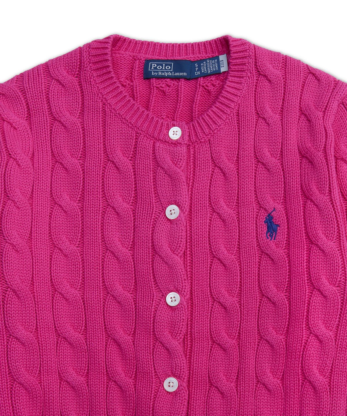 폴로 랄프 로렌(POLO RALPH LAUREN) 케이블 니트 코튼 크루넥 카디건-핑크