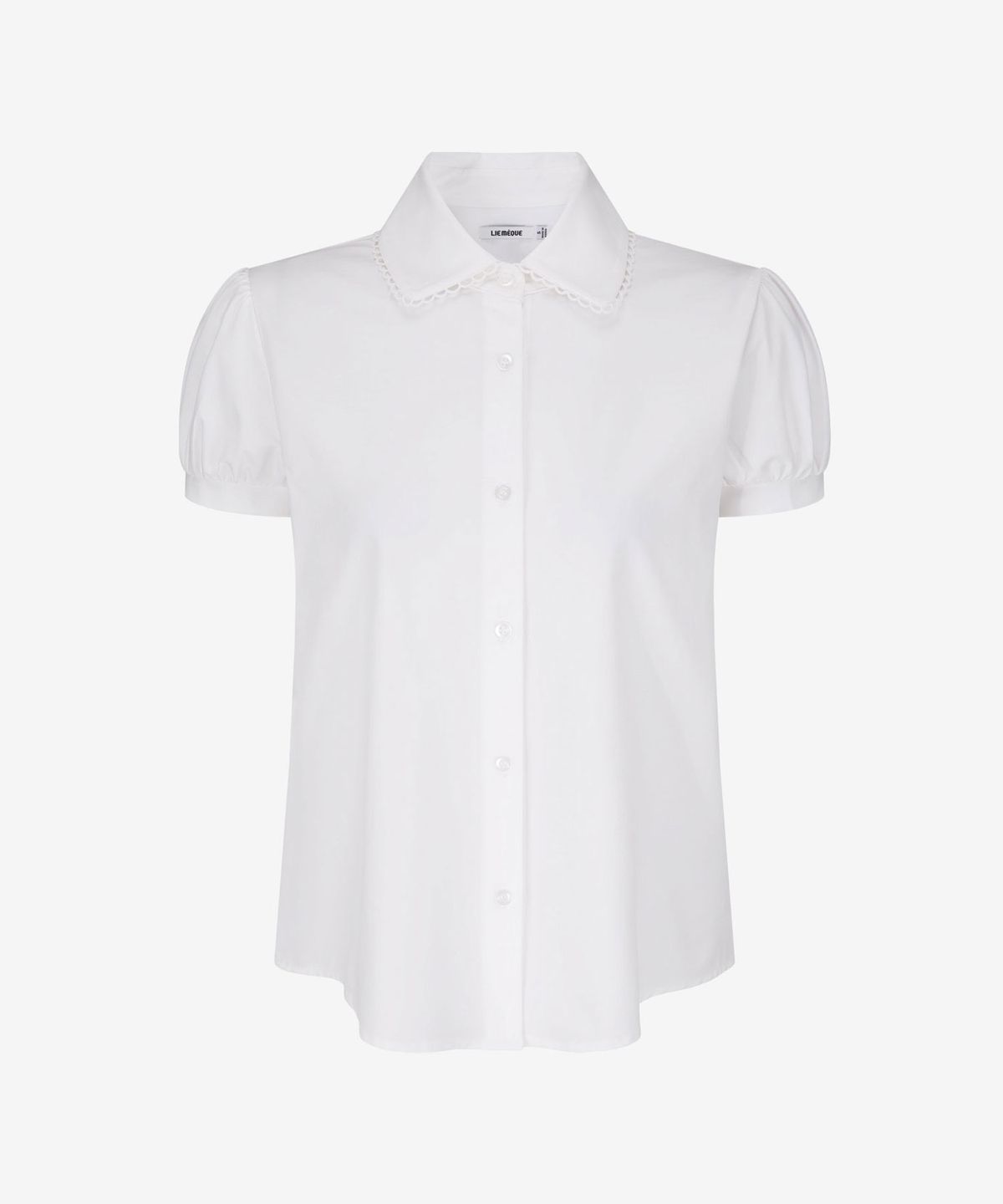 리메크(LIEMÉQUE) 레이스 카라 퍼프 블라우스 화이트