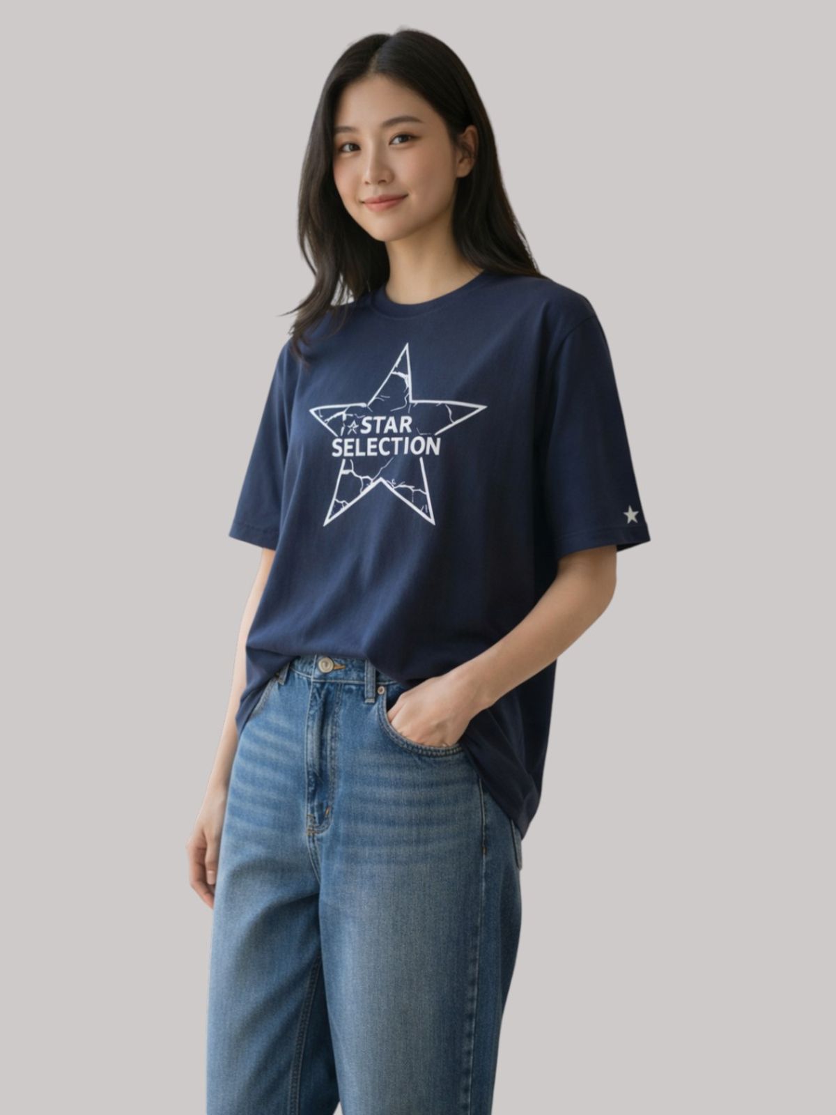 지블랙(ZBLACK) 스타셀렉션 스타인스타  오버핏 반팔 NAVY