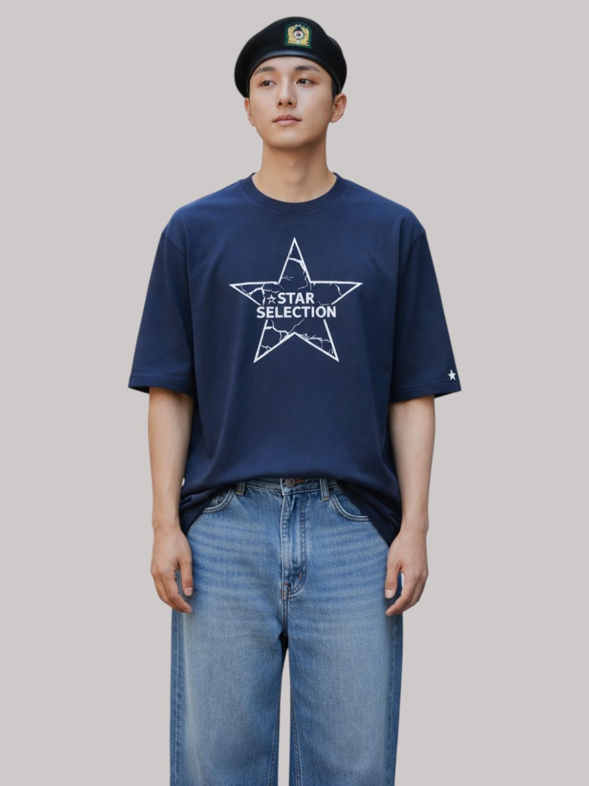 지블랙(ZBLACK) 스타셀렉션 스타인스타  오버핏 반팔 NAVY