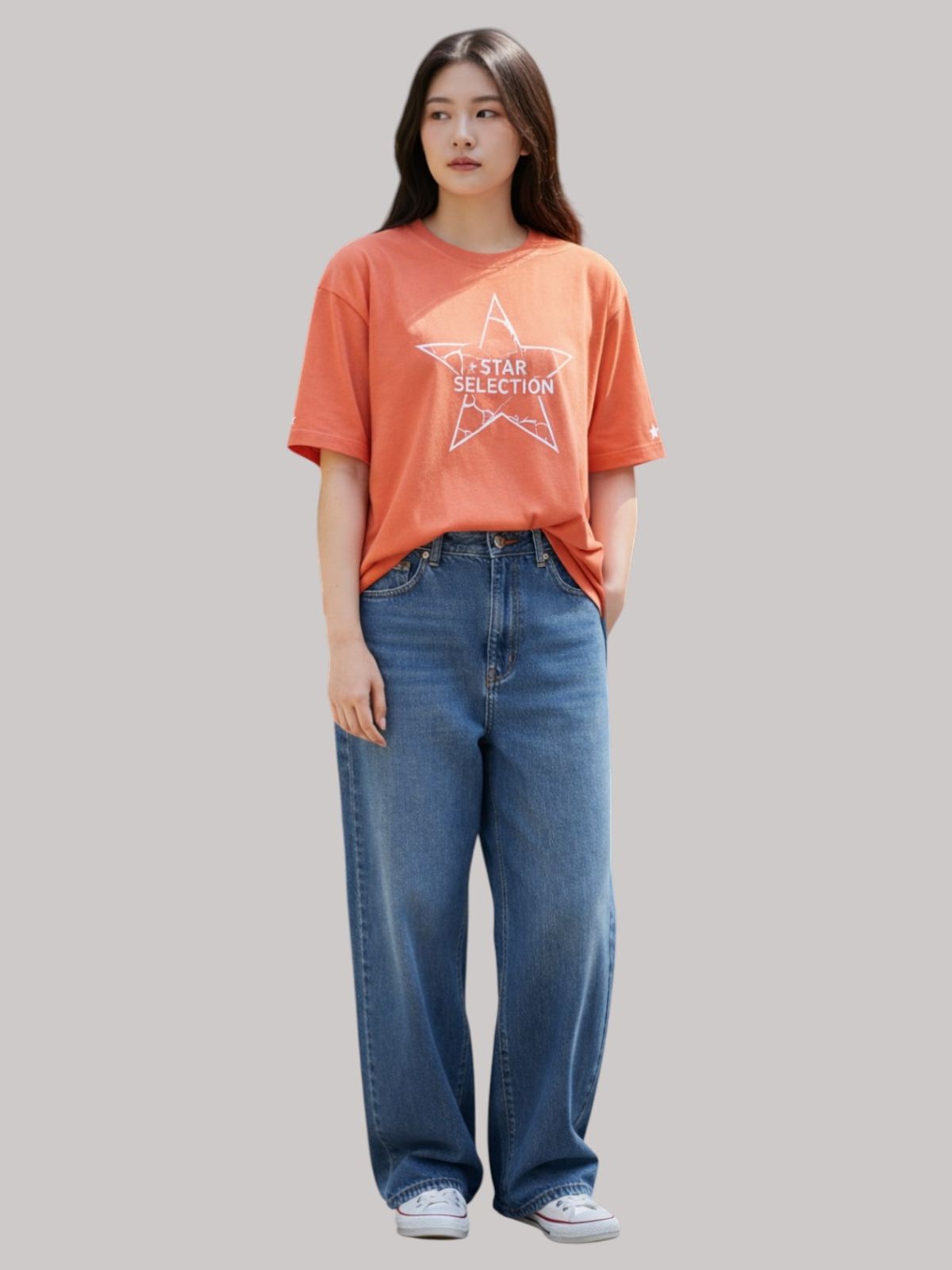 지블랙(ZBLACK) 스타셀렉션 스타인스타  오버핏 반팔 CORAL RED