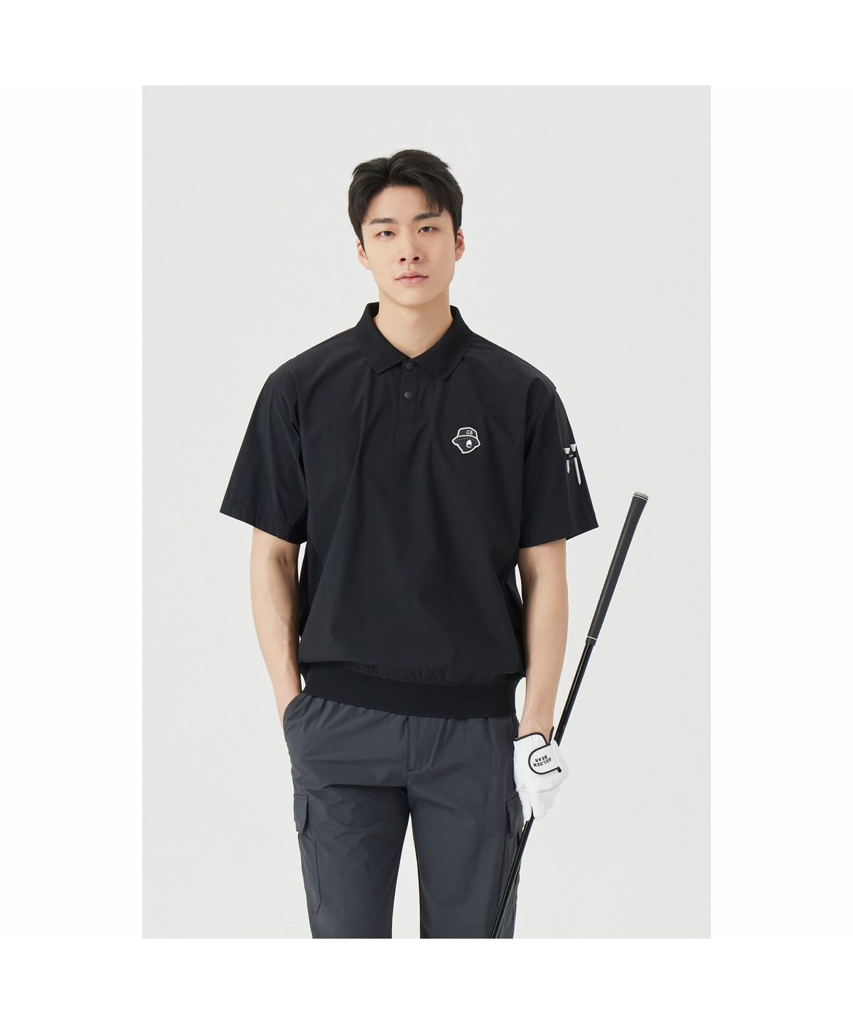 골든베어(GOLDEN BEAR) (M) Stretch Woven Mesh Hybrid Polo T-shirt G4TAM26221BKX