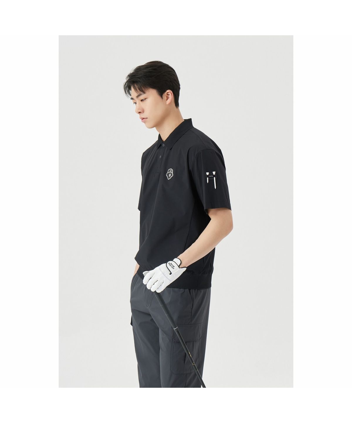 골든베어(GOLDEN BEAR) (M) Stretch Woven Mesh Hybrid Polo T-shirt G4TAM26221BKX