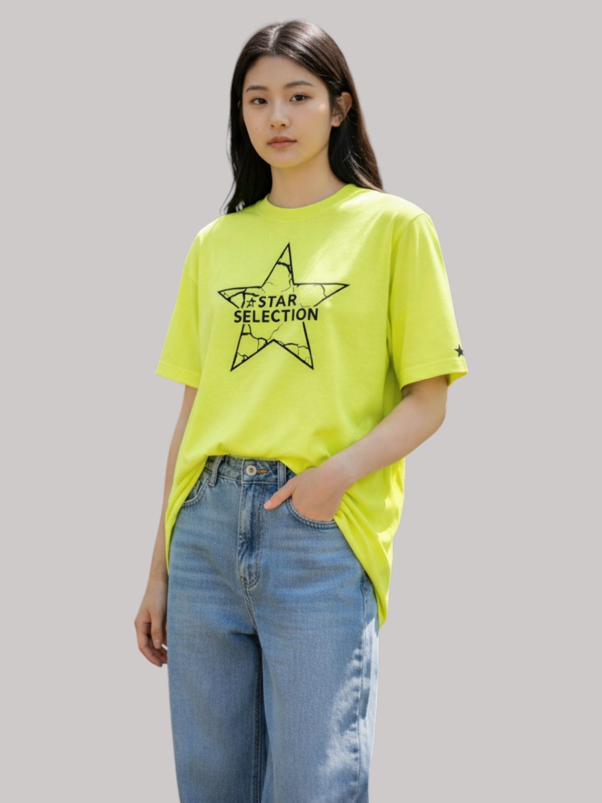 지블랙(ZBLACK) 스타셀렉션 스타인스타  오버핏 반팔 NEON YELLOW
