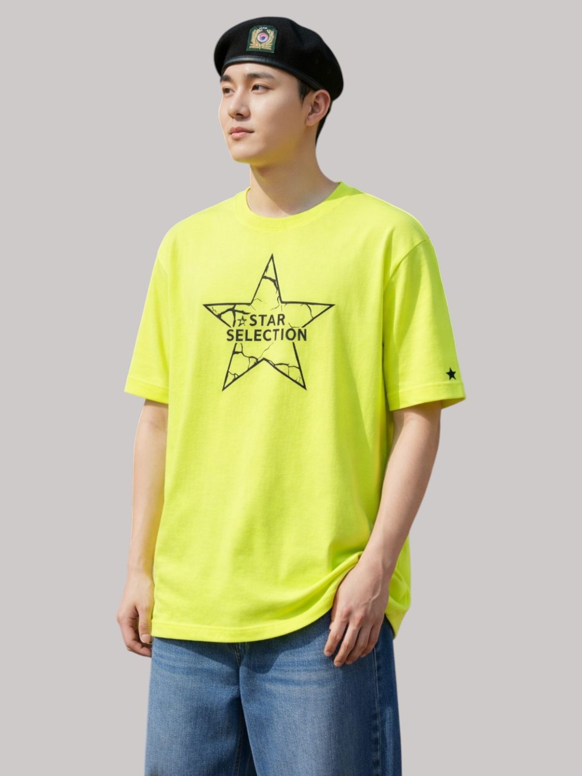 지블랙(ZBLACK) 스타셀렉션 스타인스타  오버핏 반팔 NEON YELLOW