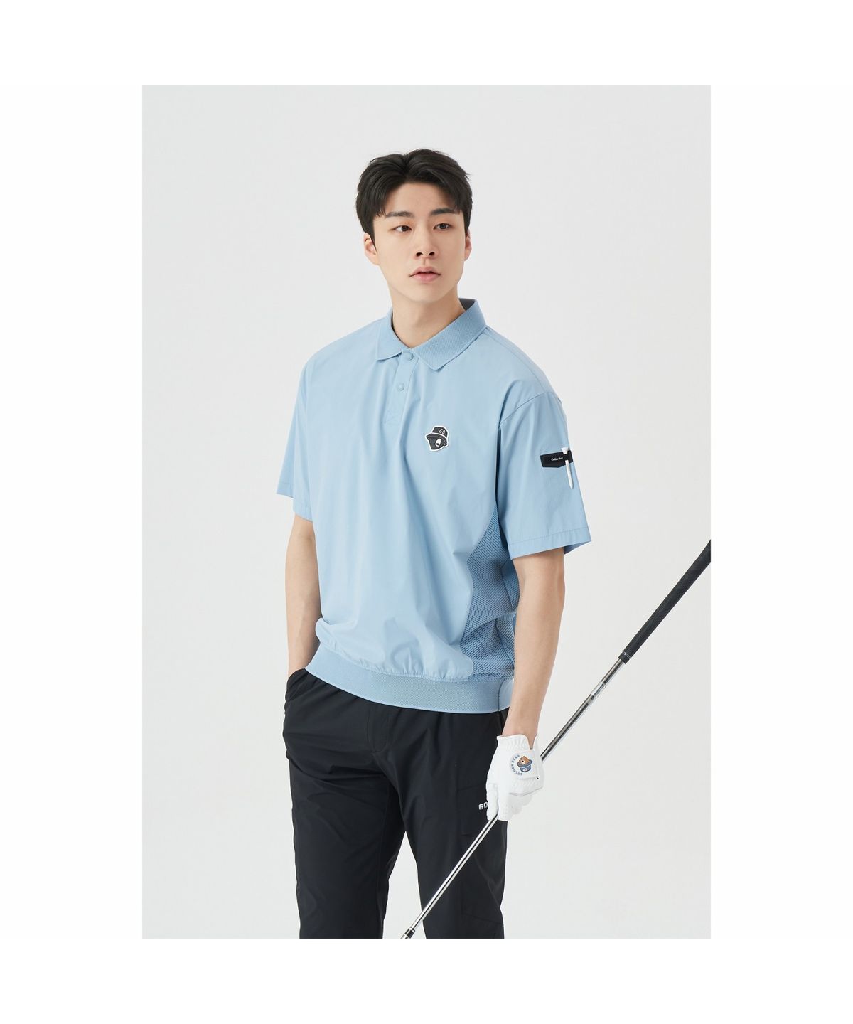 골든베어(GOLDEN BEAR) (M) Stretch Woven Mesh Hybrid Polo T-shirt G4TAM26221BUL