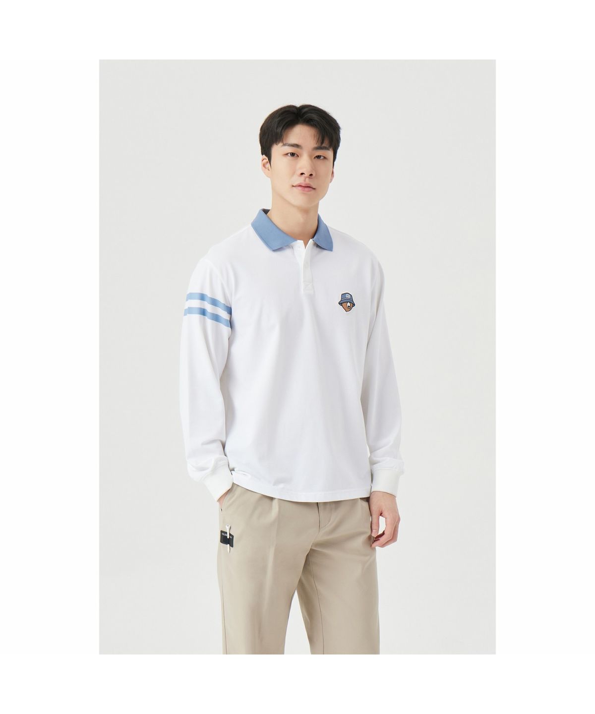 골든베어(GOLDEN BEAR) (M) Pique Contrast Collar T-shirt G4TAM26281WHX