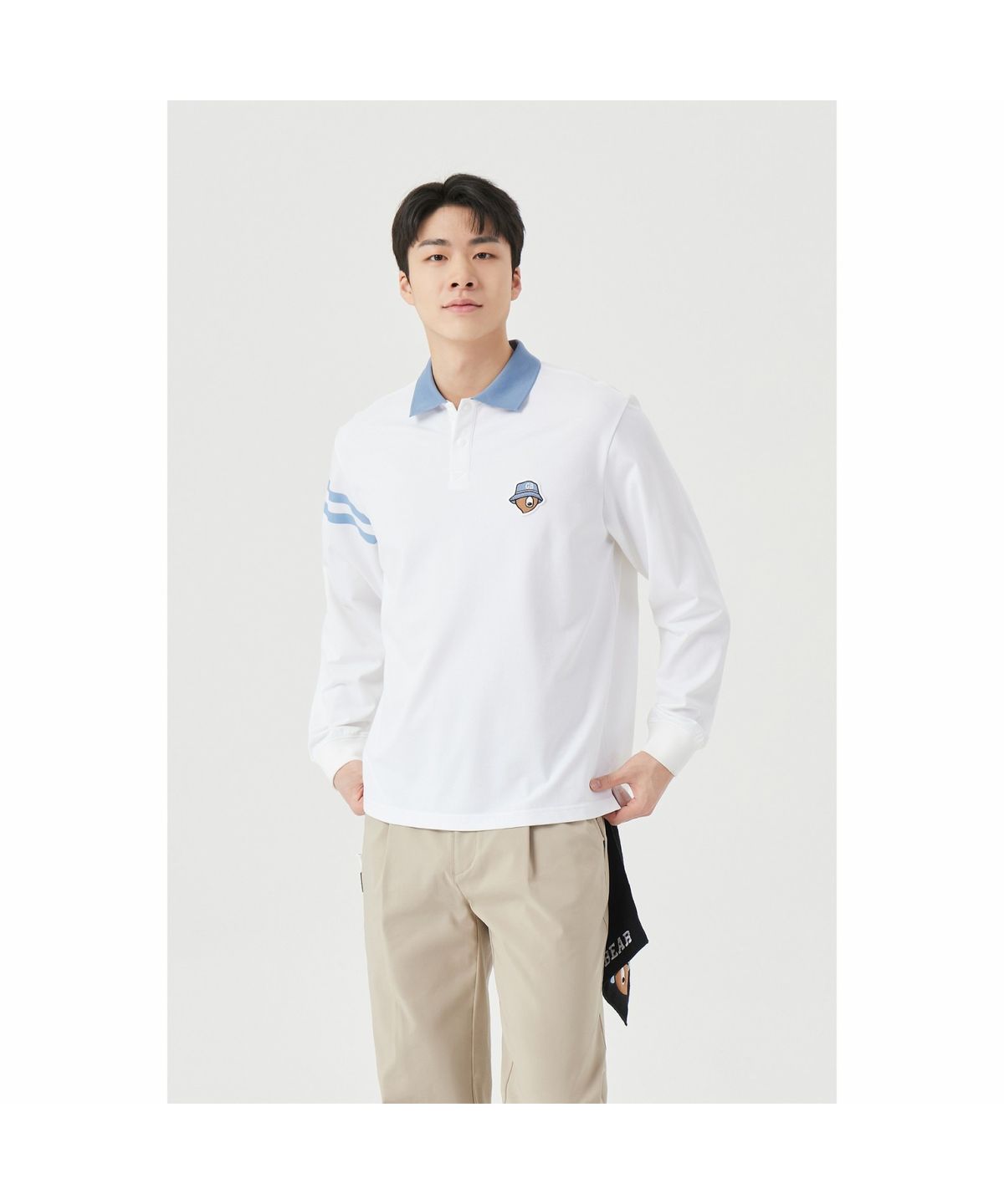 골든베어(GOLDEN BEAR) (M) Pique Contrast Collar T-shirt G4TAM26281WHX