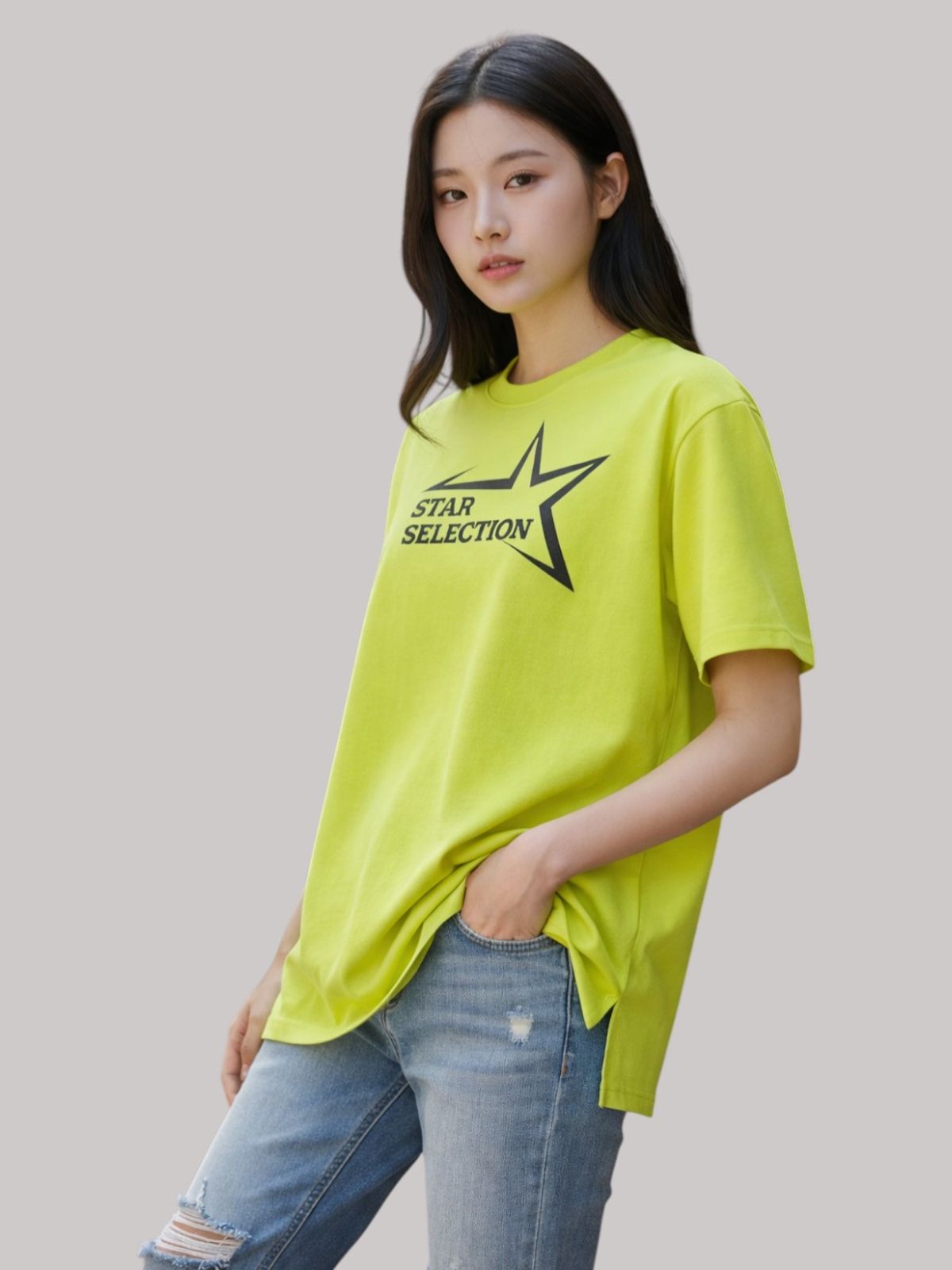 지블랙(ZBLACK) 스타셀렉션 빅로고  오버핏 반팔 NEON YELLOW