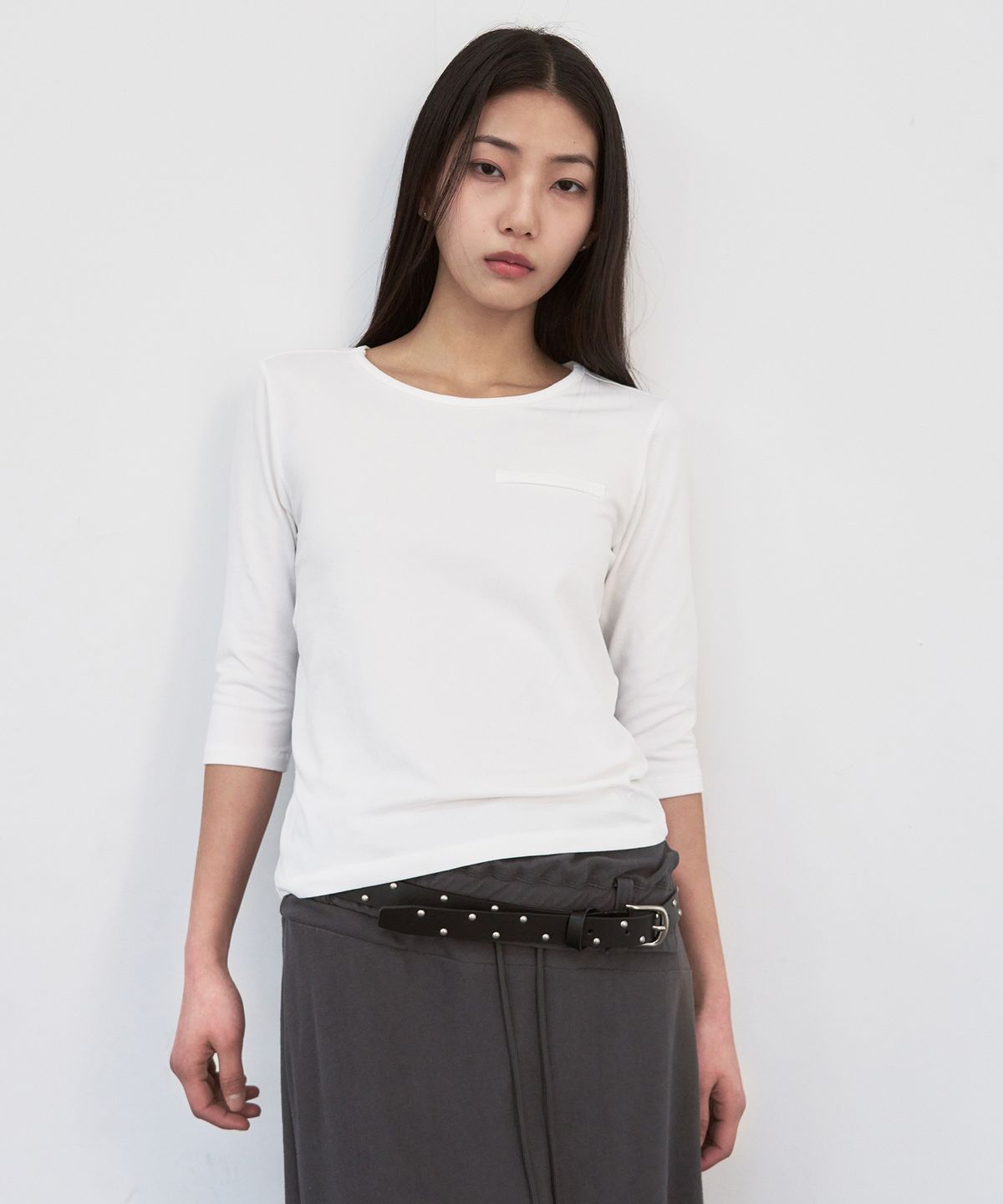 시스에이(SIS A) 스터드 슬림 카우 레더 벨트 [black]