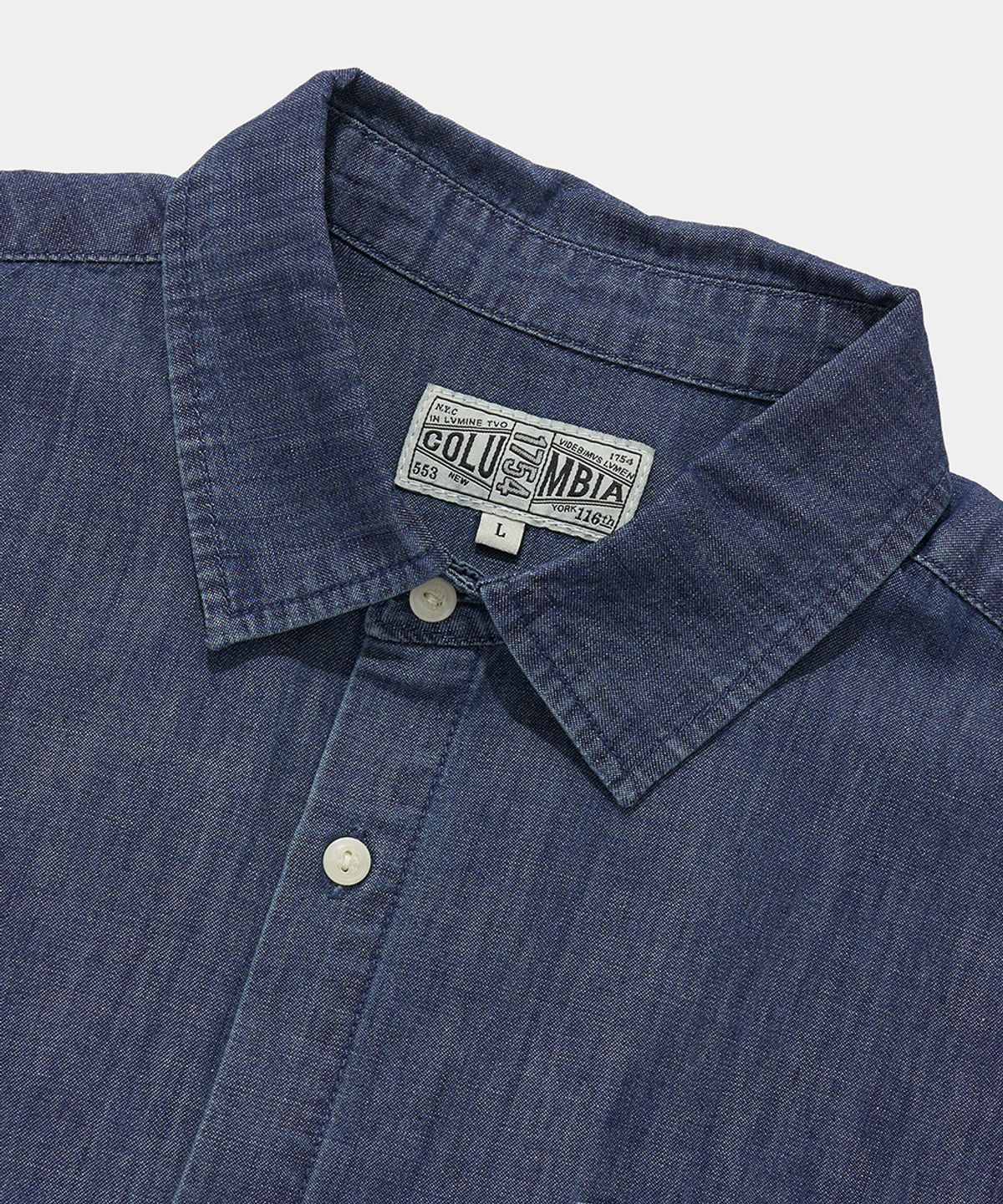 컬럼비아 유니버시티(COLUMBIA UNIVERSITY) SL-LABEL BIG POCKET DENIM S/S SHIRTS_MIDNIGHT JEAN