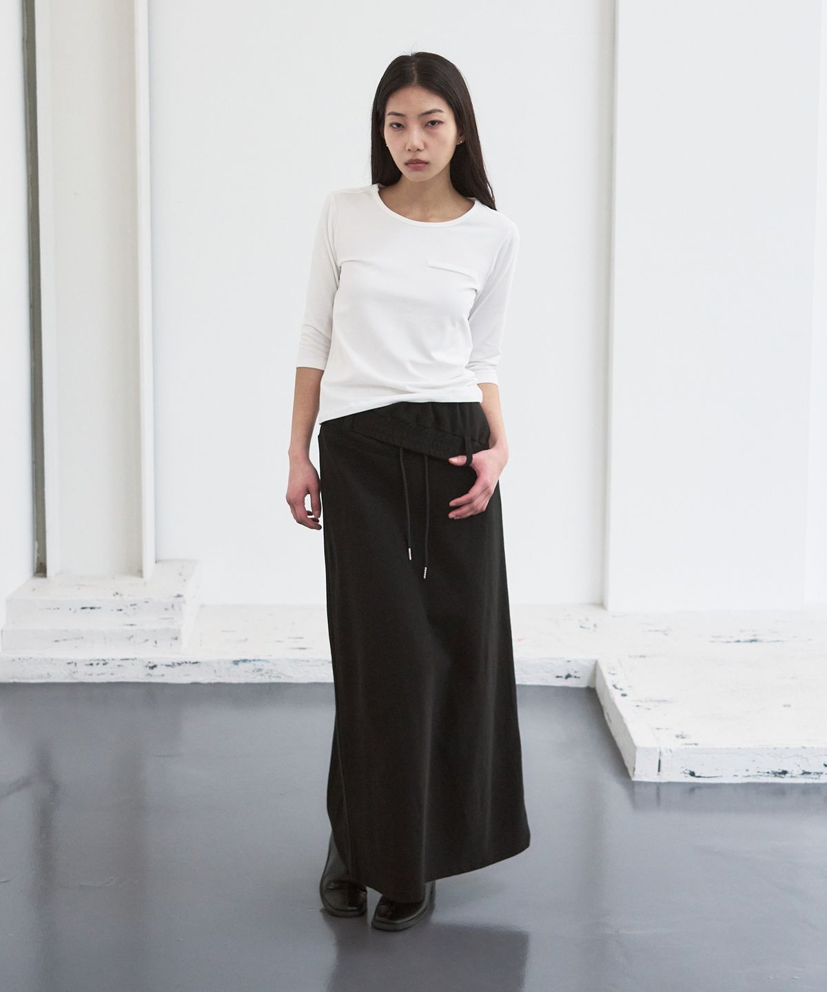 시스에이(SIS A) 폴딩 테리 롱 스커트 [black]