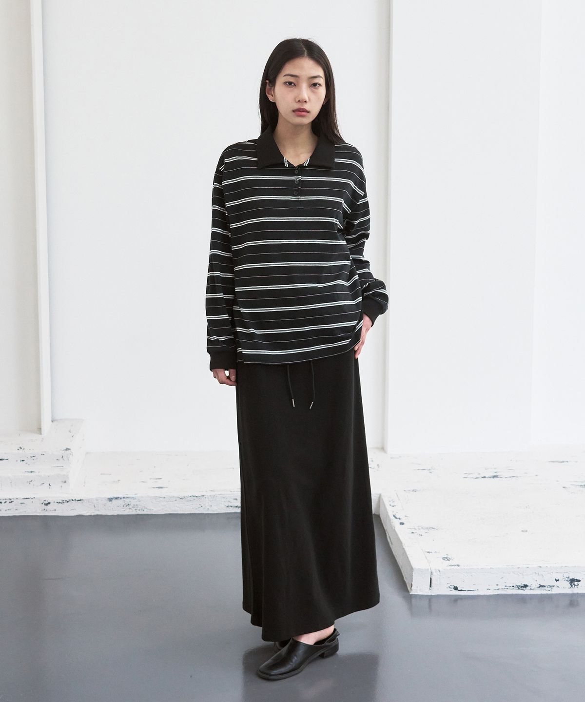 시스에이(SIS A) 폴딩 테리 롱 스커트 [black]