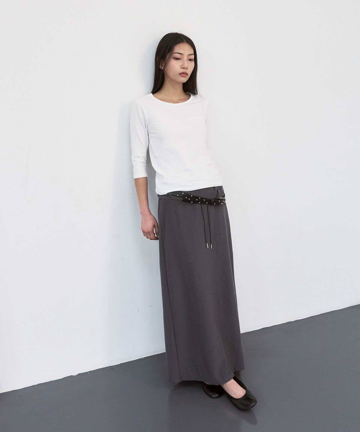 시스에이(SIS A) 폴딩 테리 롱 스커트 [charcoal]