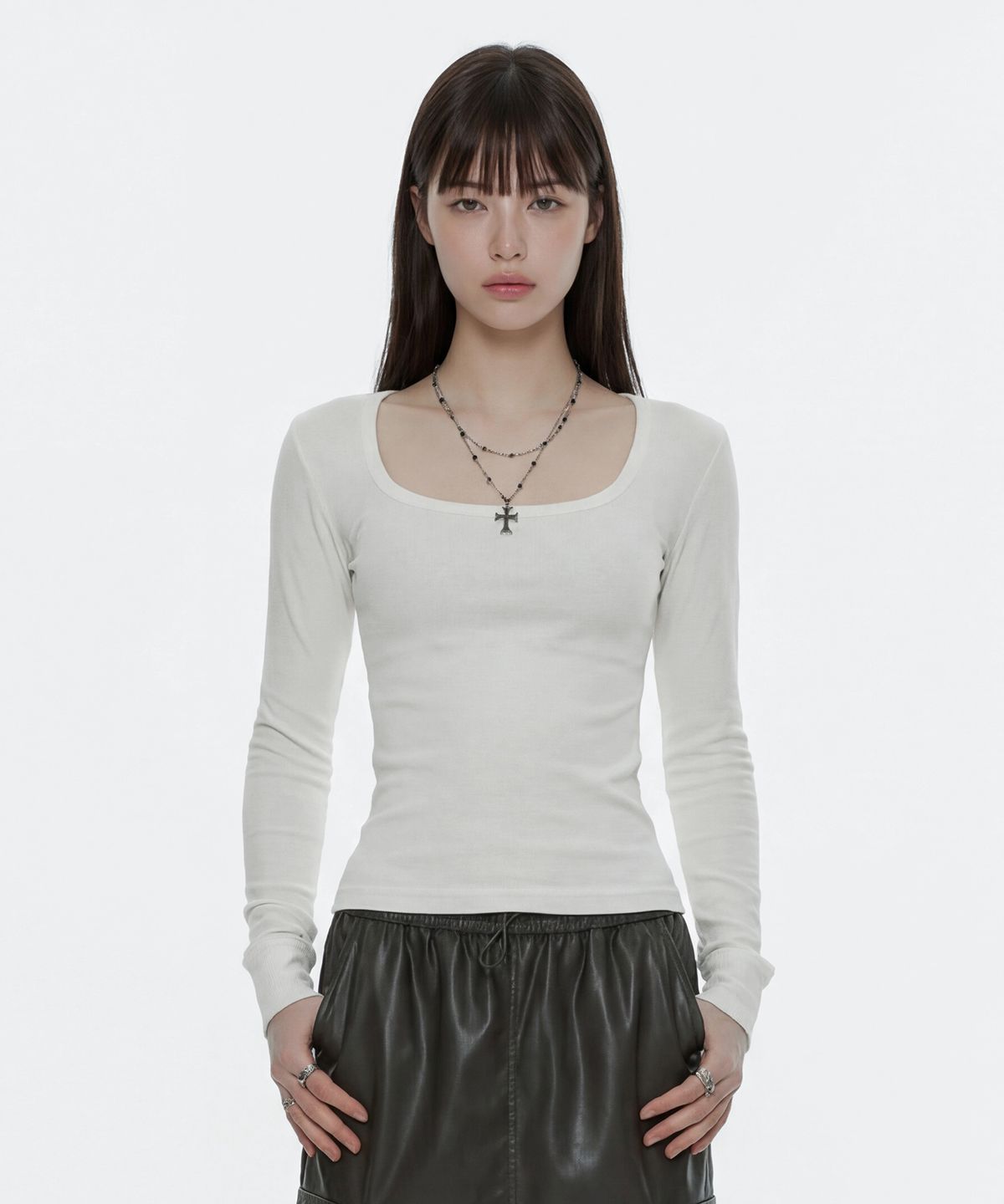 꾸아페(QUAFE) [2PACK] BASIC SQUARE-NECK T-SHIRT_8color