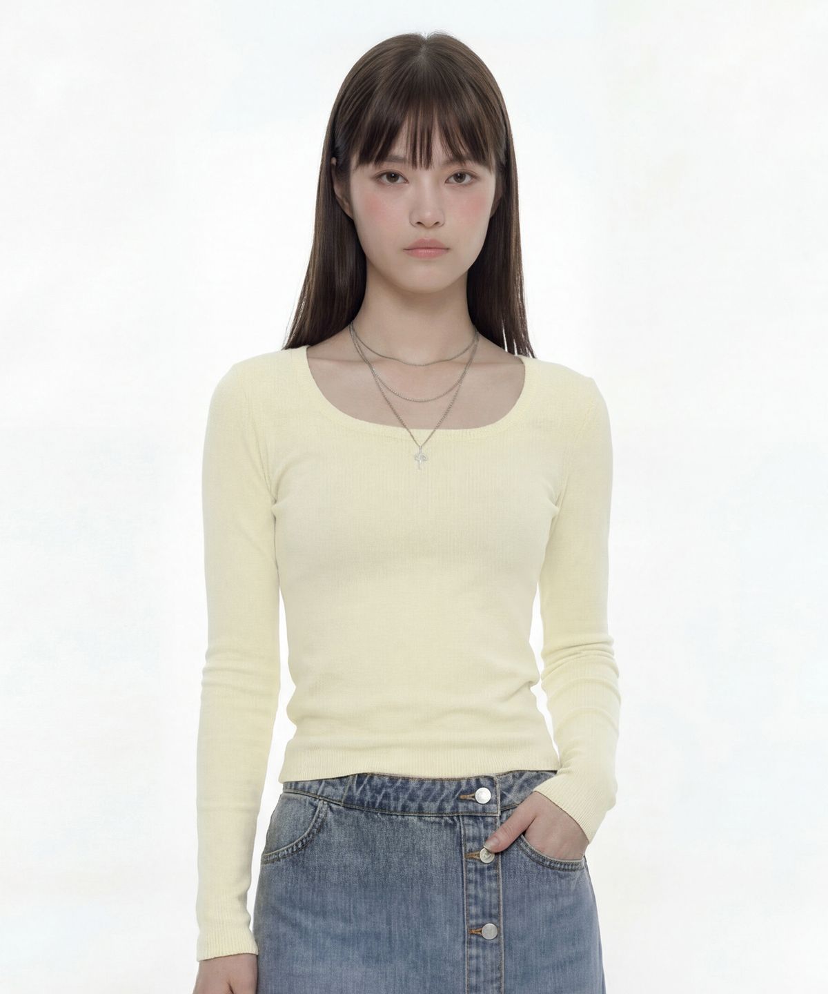 꾸아페(QUAFE) [2PACK] BASIC SQUARE-NECK T-SHIRT_8color