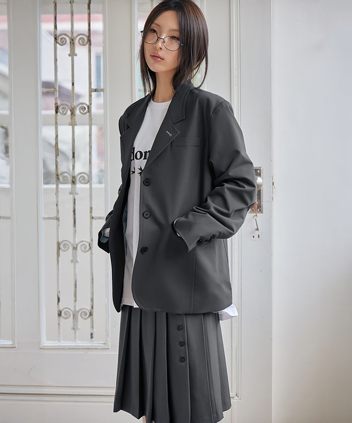 런던다다(LONDONDADA) Buttonhole Tailored Jacket, CHARCOAL