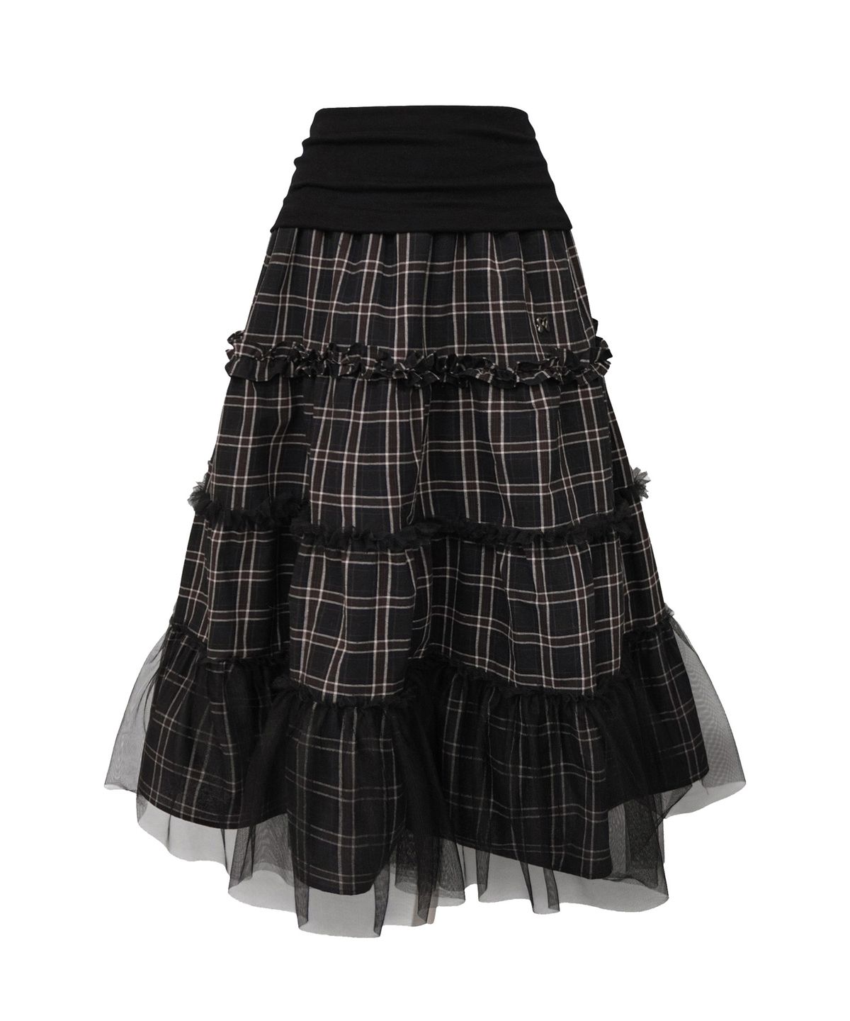 미레코(MIRECO) FOLDED CHECK FRILL MESH SK BLACK