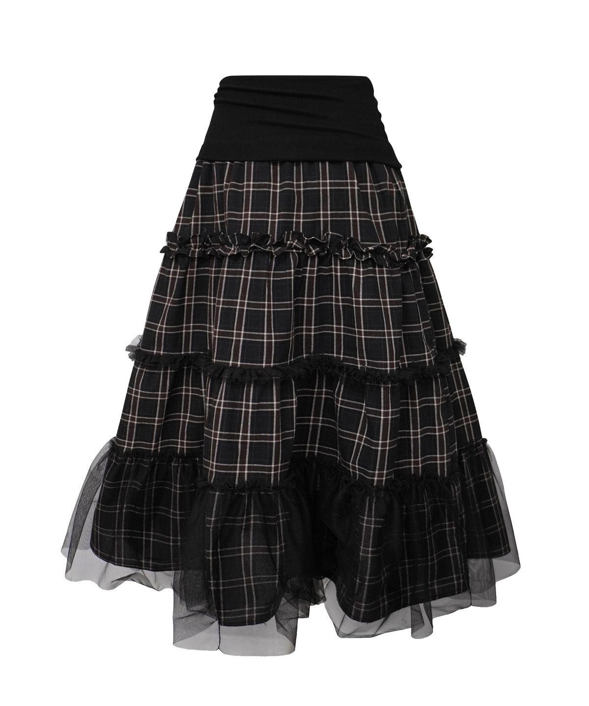 미레코(MIRECO) FOLDED CHECK FRILL MESH SK BLACK