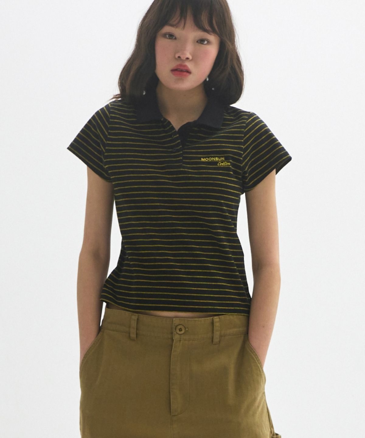 문선 아카이브(MOONSUN ARCHIVE) M.C Classic Stripe Baby PK Tee / BLACK