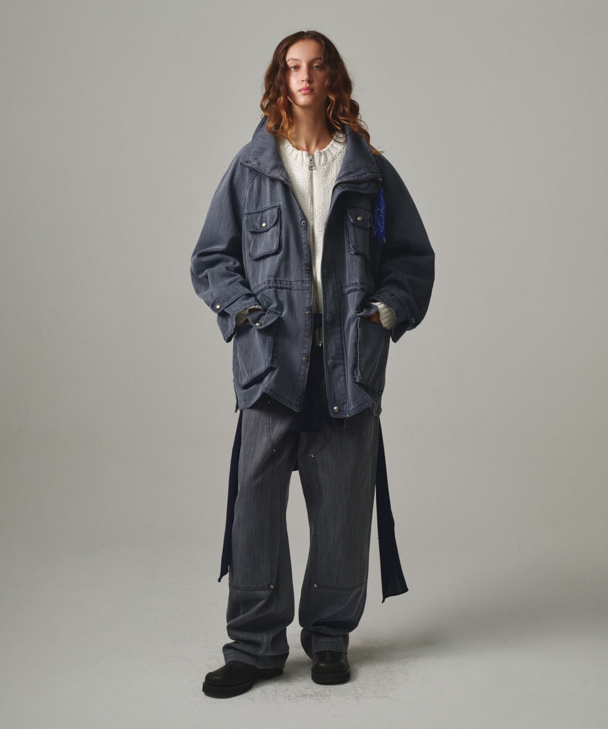 문선 아카이브(MOONSUN ARCHIVE) UNISEX, Washed Cinch-Back Pants / NAVY