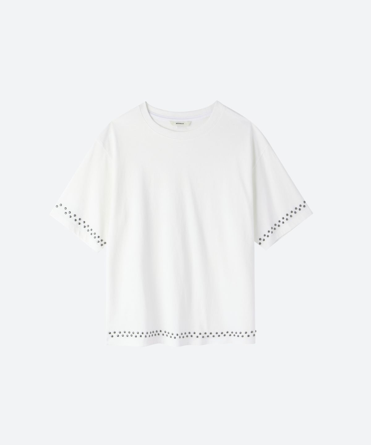 문선 아카이브(MOONSUN ARCHIVE) UNISEX, Stud Line Half T-Shirt / WHITE