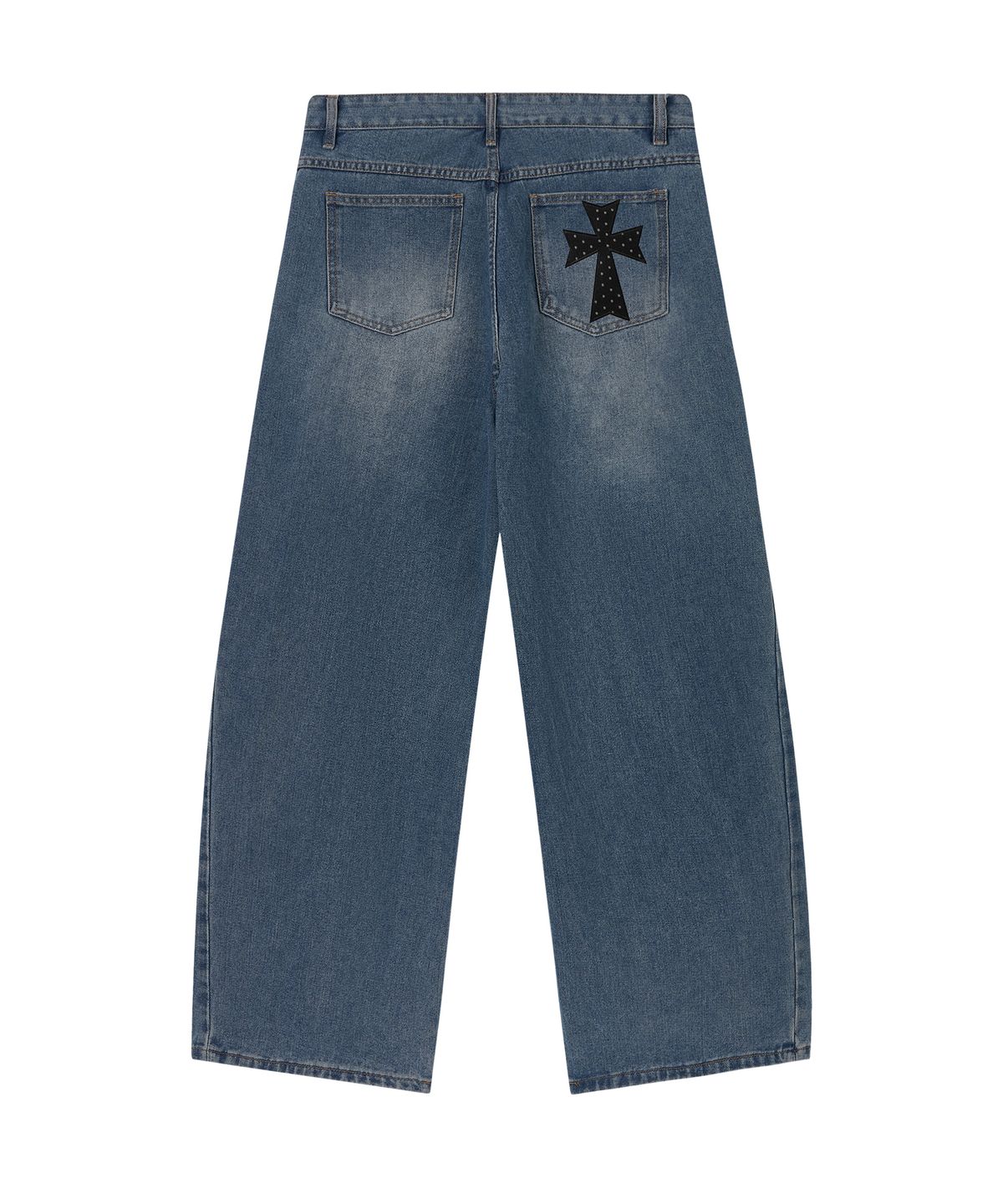 그레이버(GRAVER) [UNISEX][UNISEX]DOT CROSS 자수 와이드커브드진_DARK BLUE