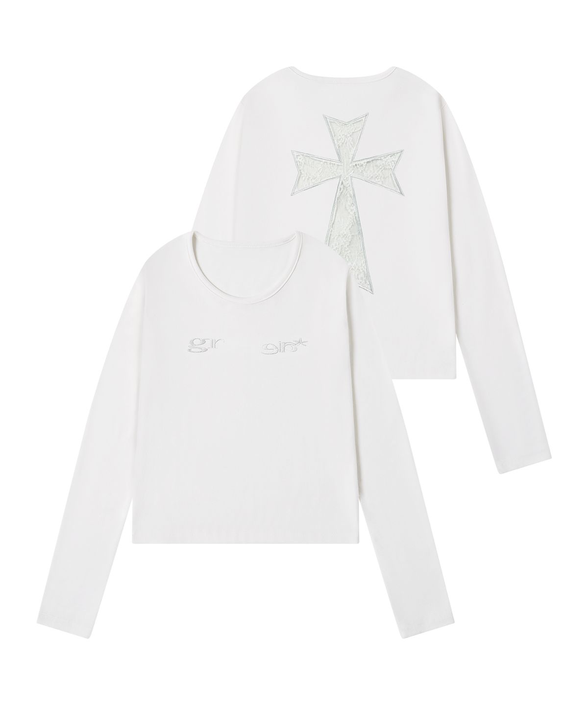 그레이버(GRAVER) [UNISEX]LACE BACK CROSS U넥 롱슬리브_BLACK