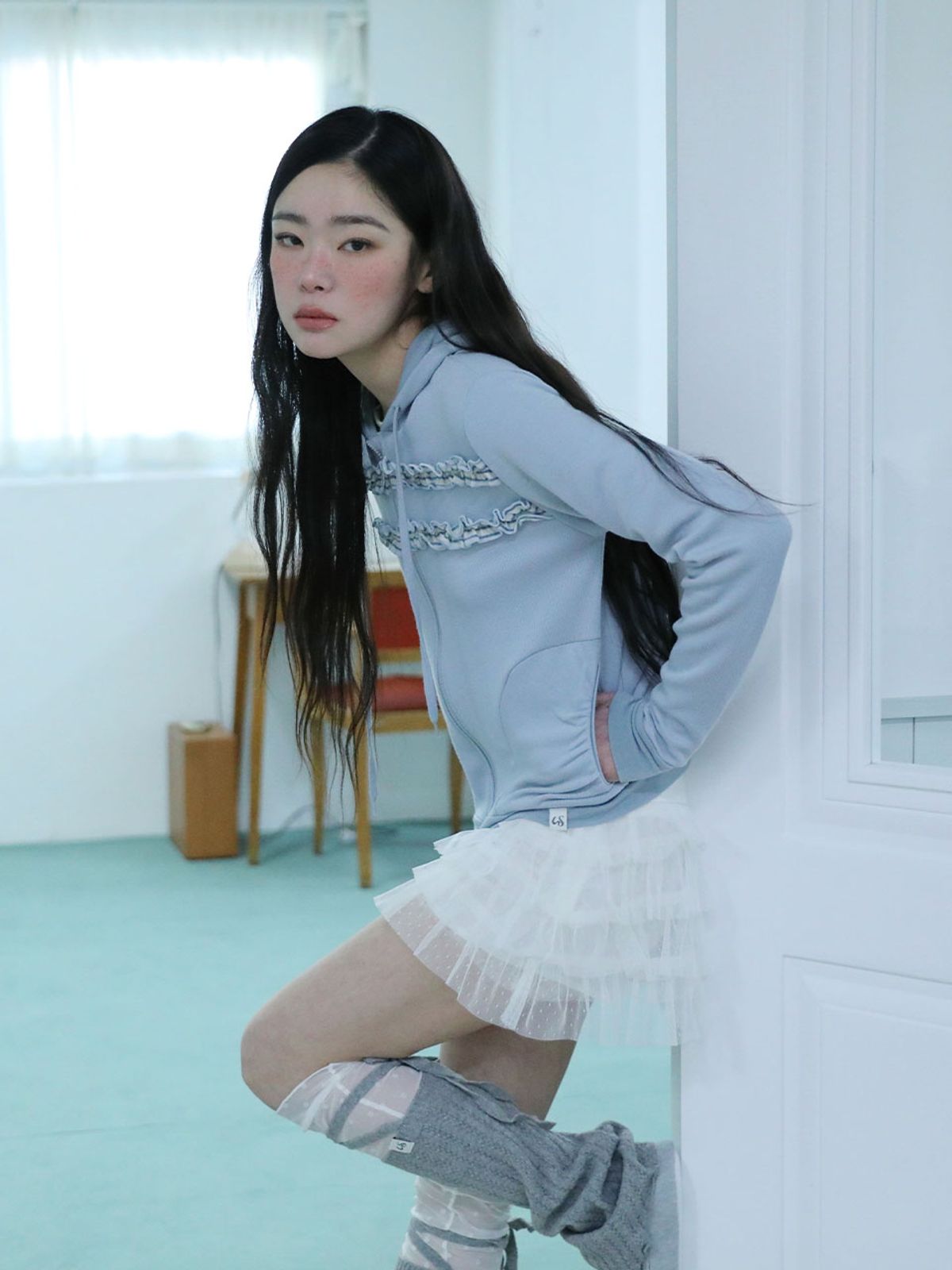 어글리쉐도우(UGLYSHADOW) 도트 매쉬 캉캉 스커트(아이보리)