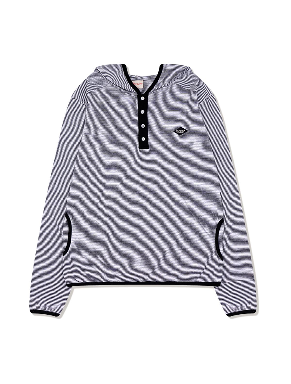 라 메종 스튜디오(LA MAISON STUDIO) MARK STRIPE HENLEY NECK LONG SLEEVE HOODIE WHITE(FCG1TS687M)
