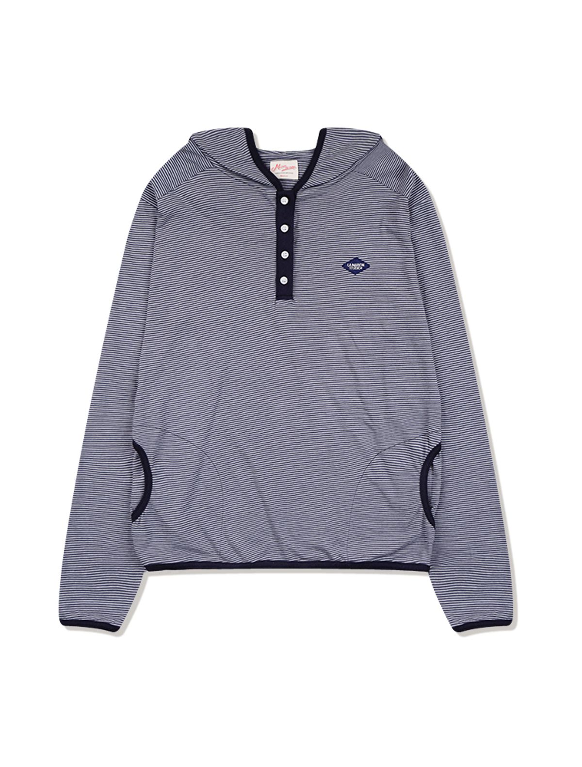 라 메종 스튜디오(LA MAISON STUDIO) MARK STRIPE HENLEY NECK LONG SLEEVE HOODIE NAVY(FCG1TS687M)