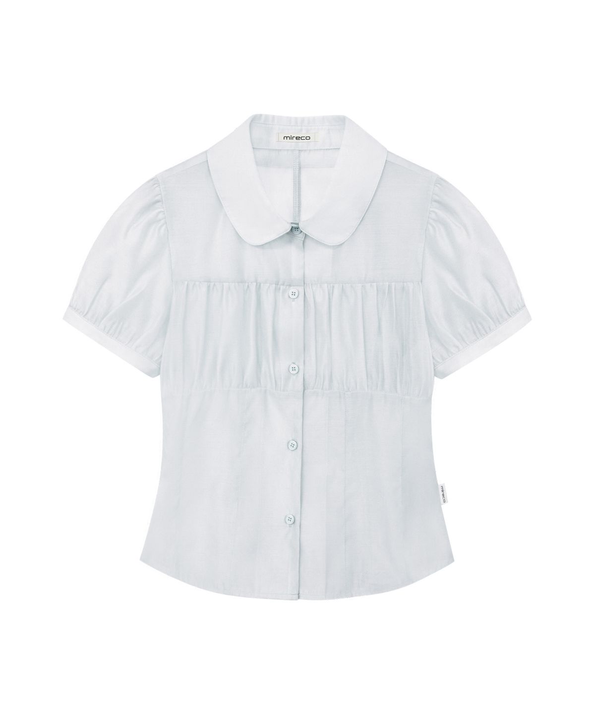 미레코(MIRECO) SHIRRING SHEER BLOUSE MISTY BLUE