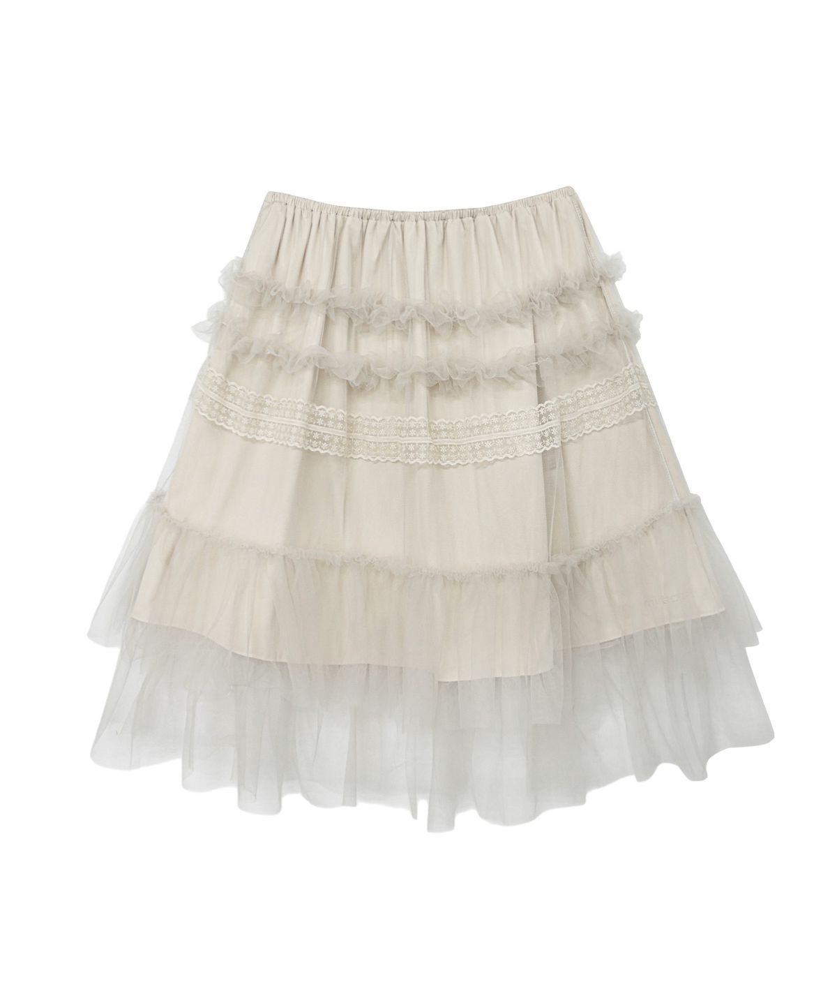 미레코(MIRECO) TULLE FRILL MIDI SKIRT SOFT BUTTER