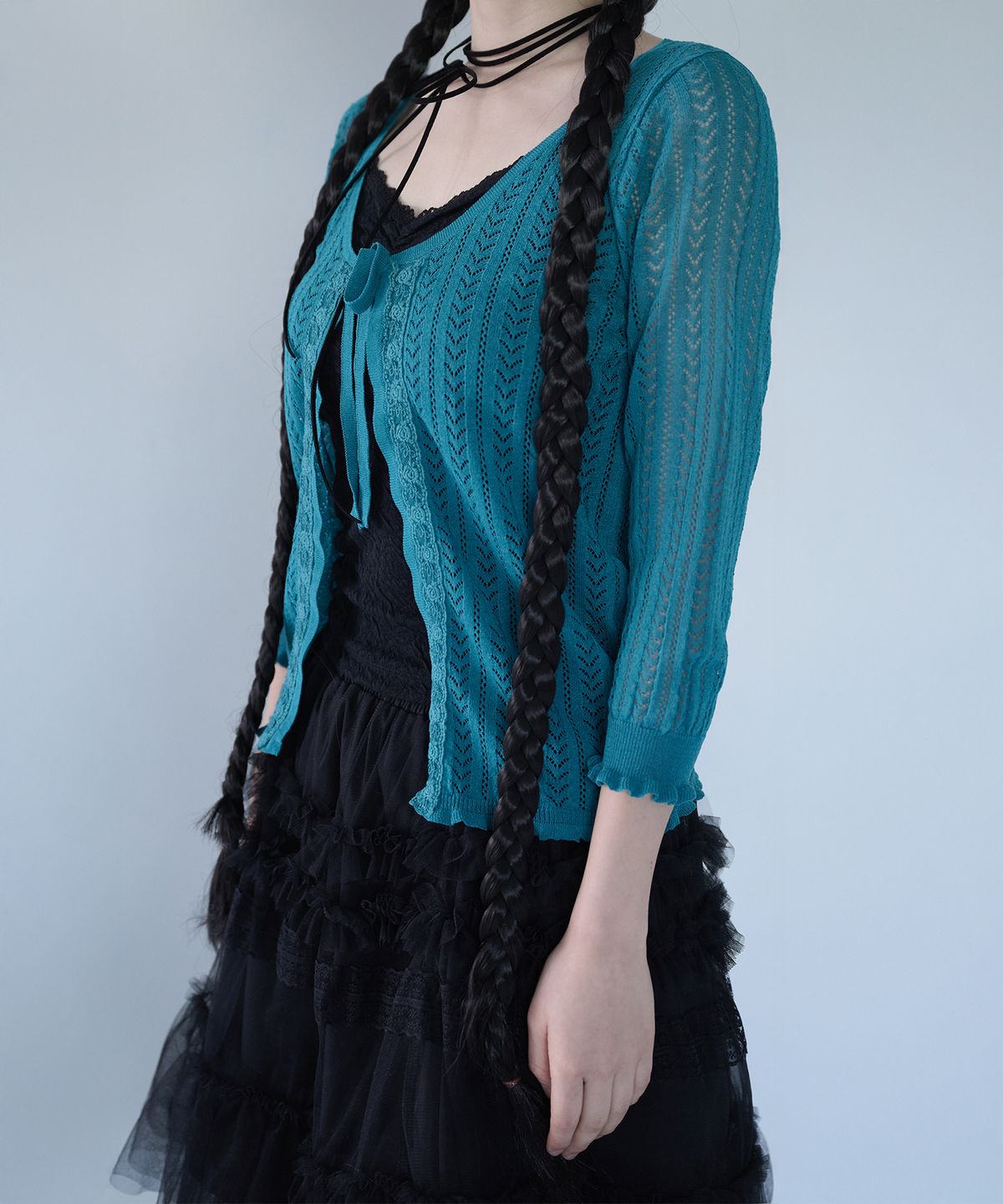 미레코(MIRECO) 3/4 LACE KNIT CARDIGAN TURQUOISE