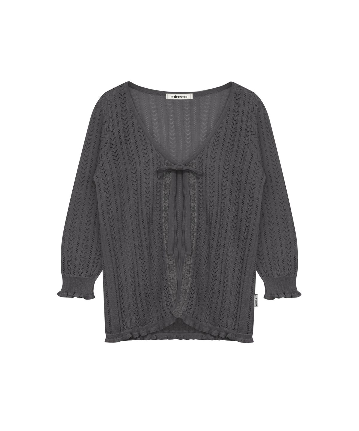 미레코(MIRECO) 3/4 LACE KNIT CARDIGAN CHARCOAL