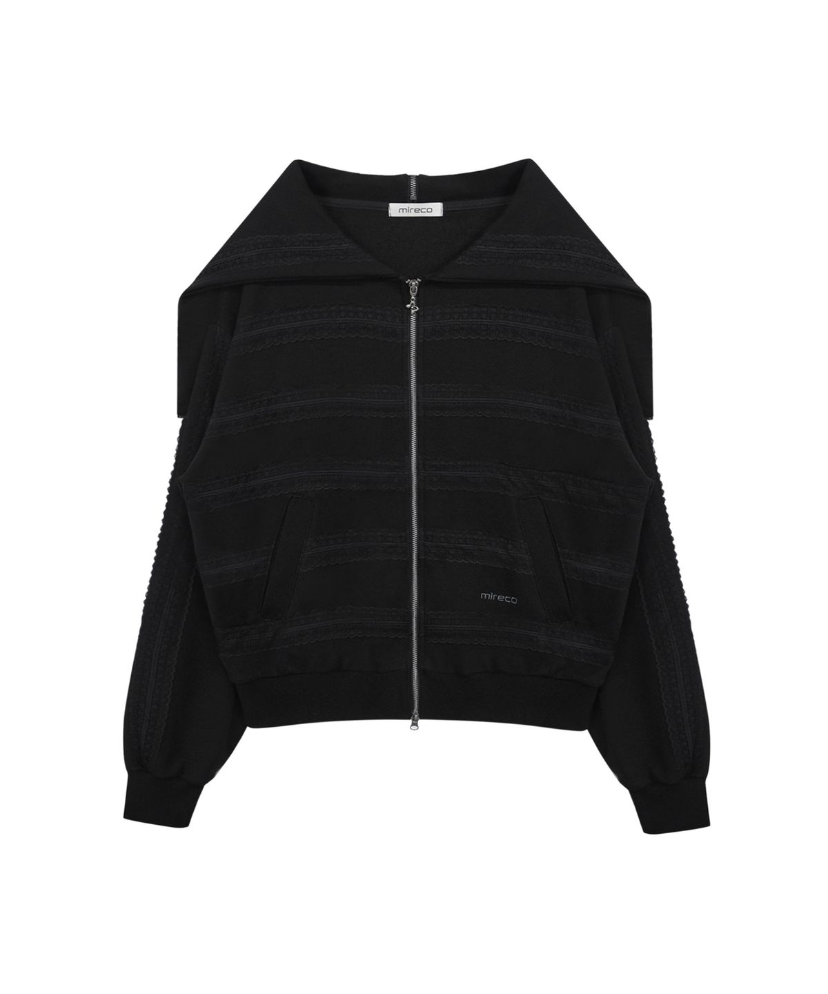 미레코(MIRECO) LACED TWOFOLD HOOD ZIP-UP BLACK