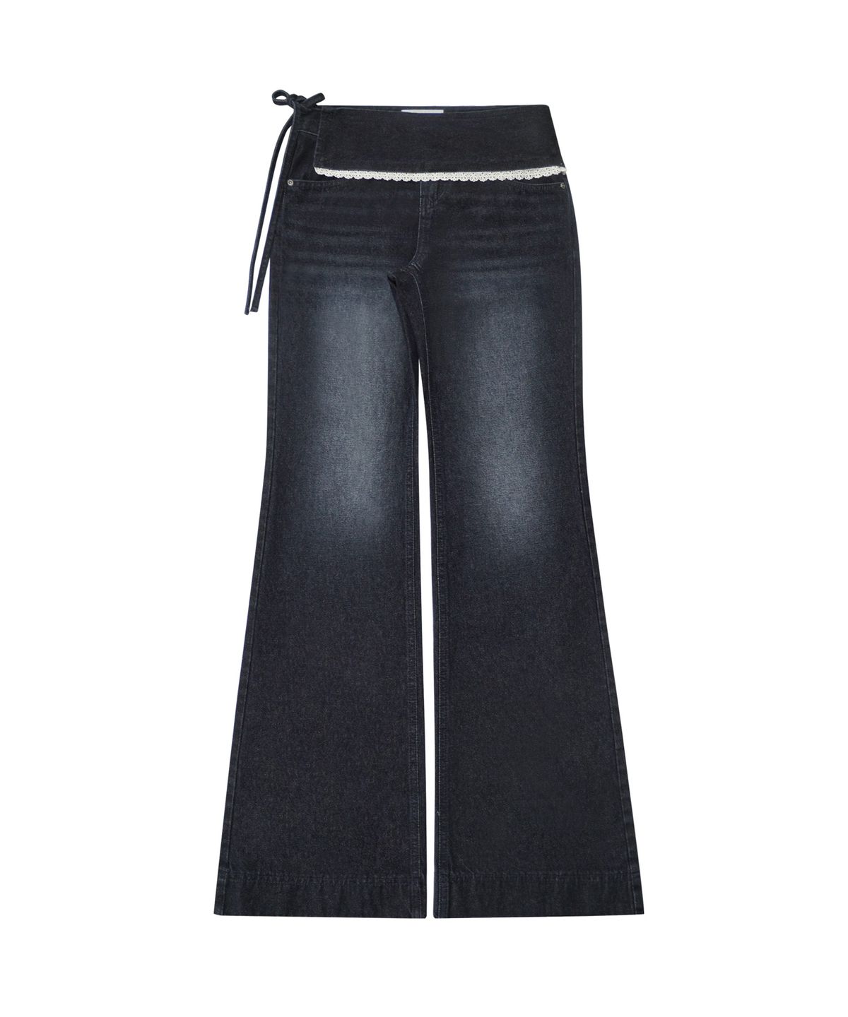 미레코(MIRECO) LAYERED LACE WRAP DENIM PT DARK BLUE