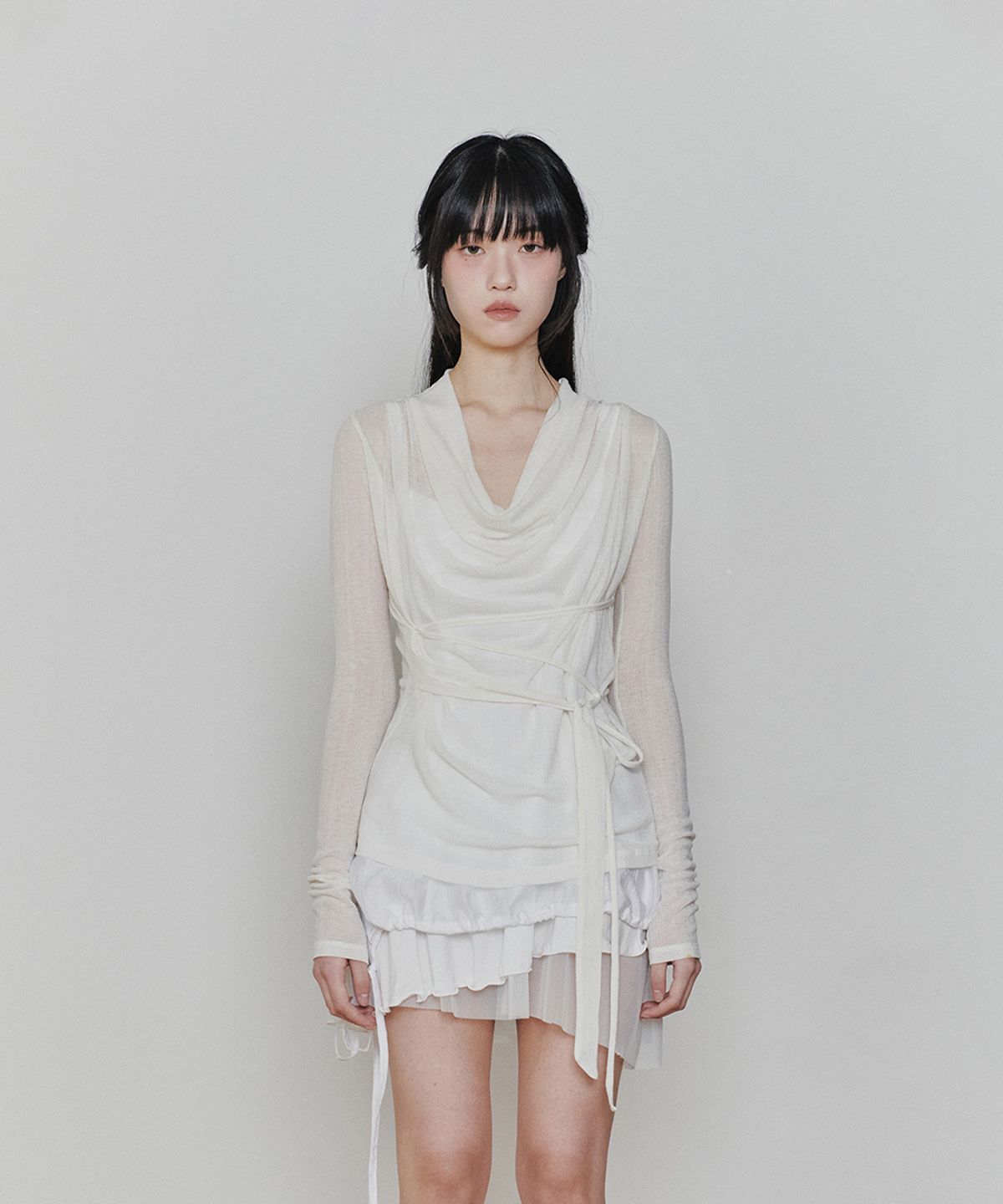 페인오어플레져(PAINORPLEASURE) LILY COWL RIBBON TOP ivory