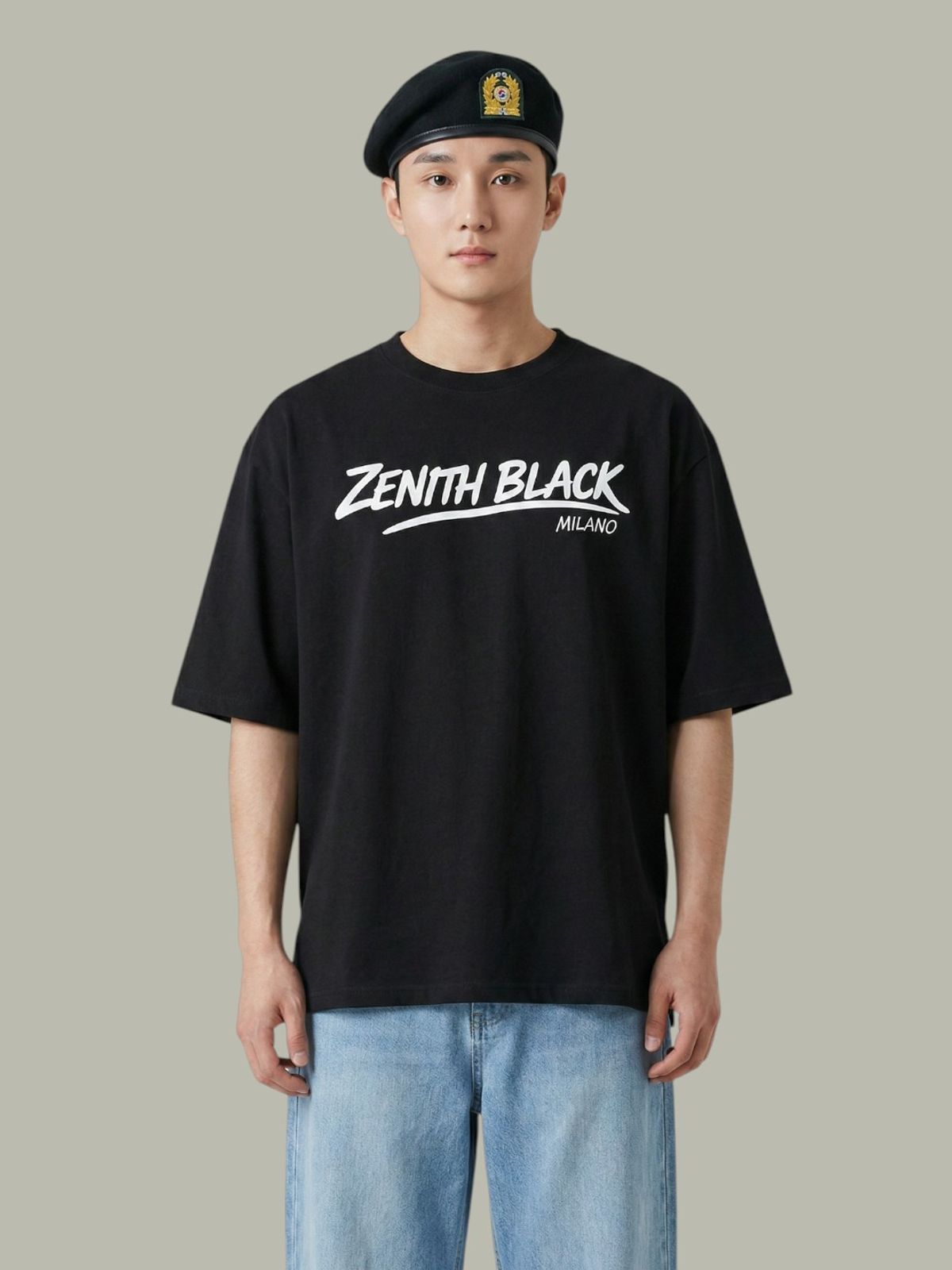 지블랙(ZBLACK) 제니스 블랙 언더라인 밀라노 오버핏 반팔  BLACK