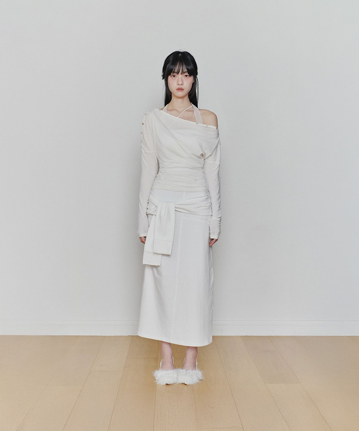 페인오어플레져(PAINORPLEASURE) TIED LONG SKIRT white