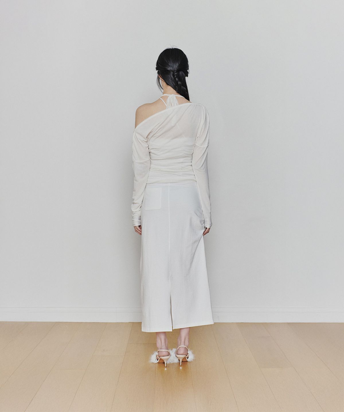페인오어플레져(PAINORPLEASURE) TIED LONG SKIRT white