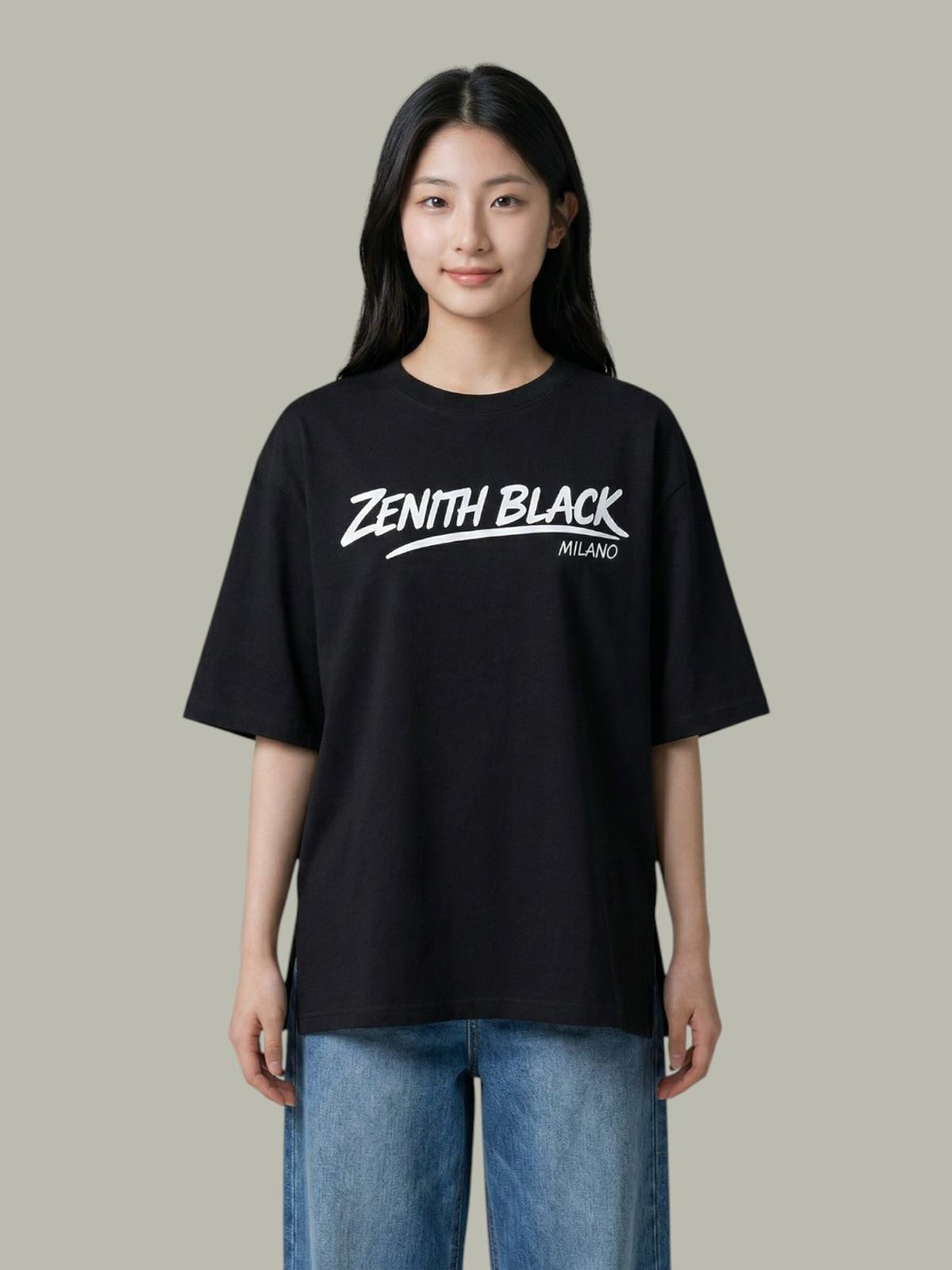 지블랙(ZBLACK) 제니스 블랙 언더라인 밀라노 오버핏 반팔  WHITE