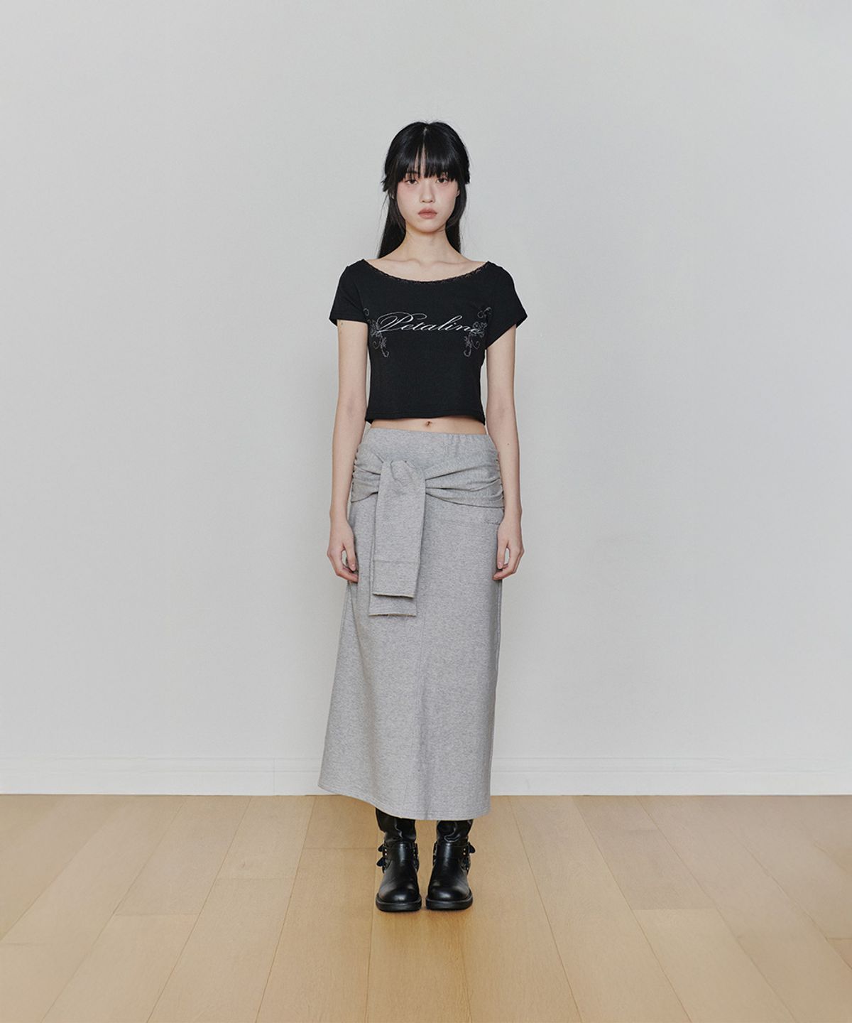 페인오어플레져(PAINORPLEASURE) TIED LONG SKIRT melange grey