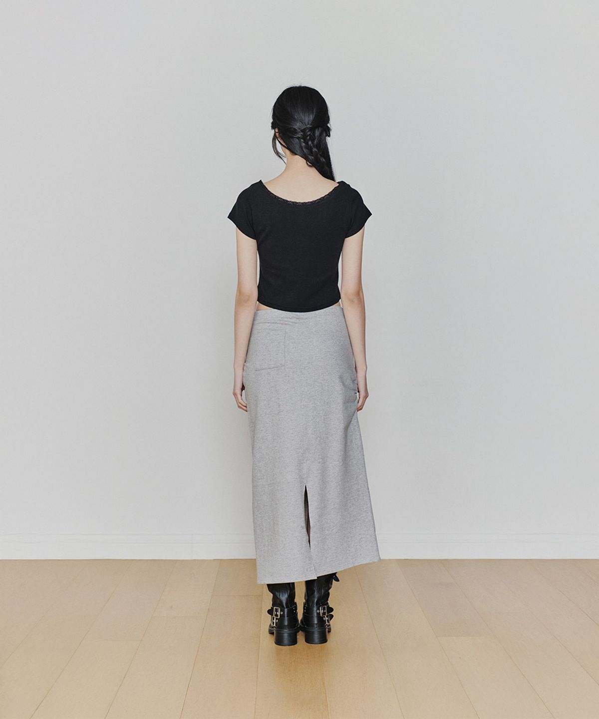 페인오어플레져(PAINORPLEASURE) TIED LONG SKIRT melange grey