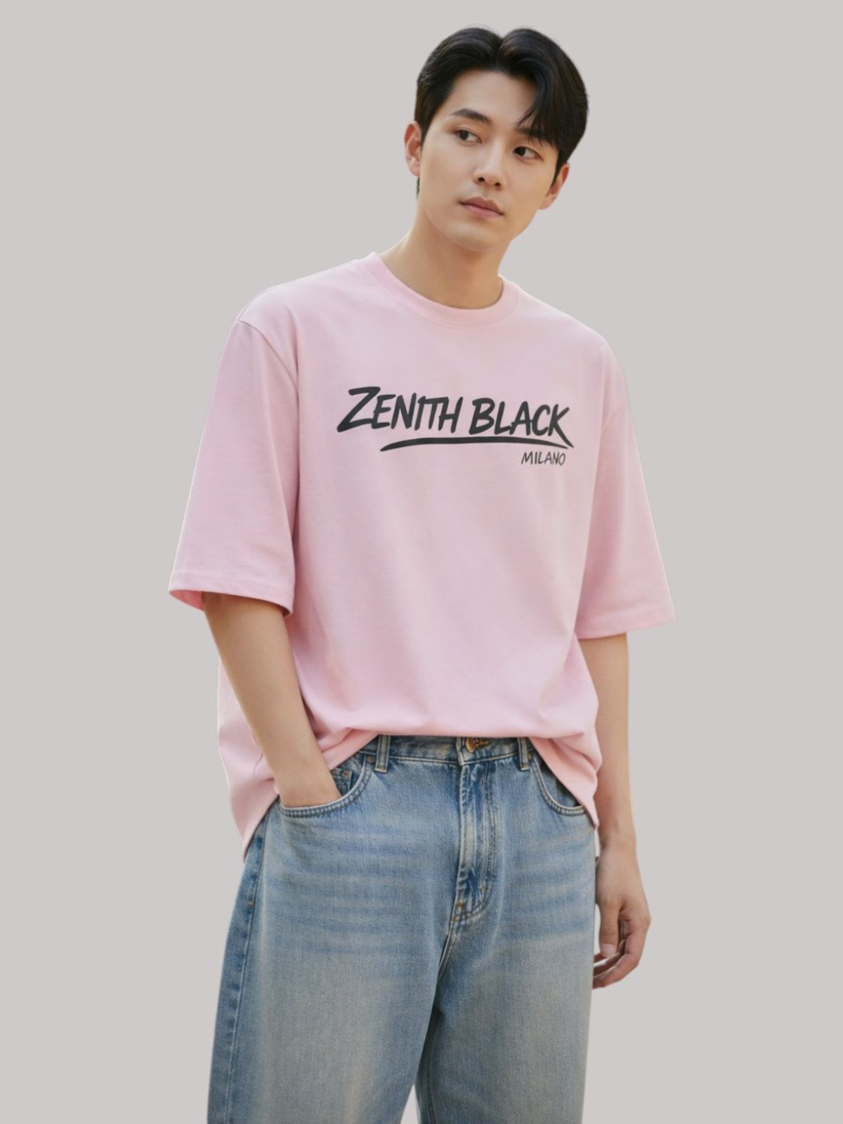 지블랙(ZBLACK) 제니스 블랙 언더라인 밀라노 오버핏 반팔 LIGHT PINK