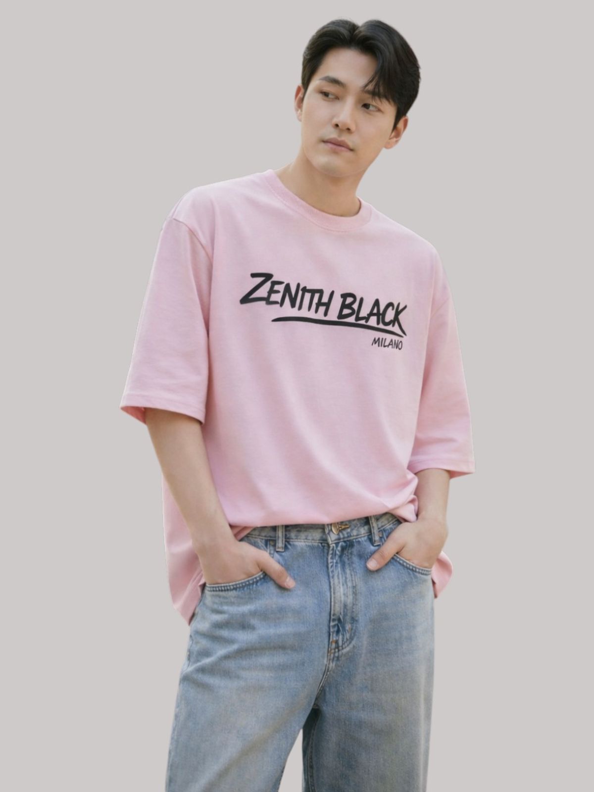 지블랙(ZBLACK) 제니스 블랙 언더라인 밀라노 오버핏 반팔 LIGHT PINK