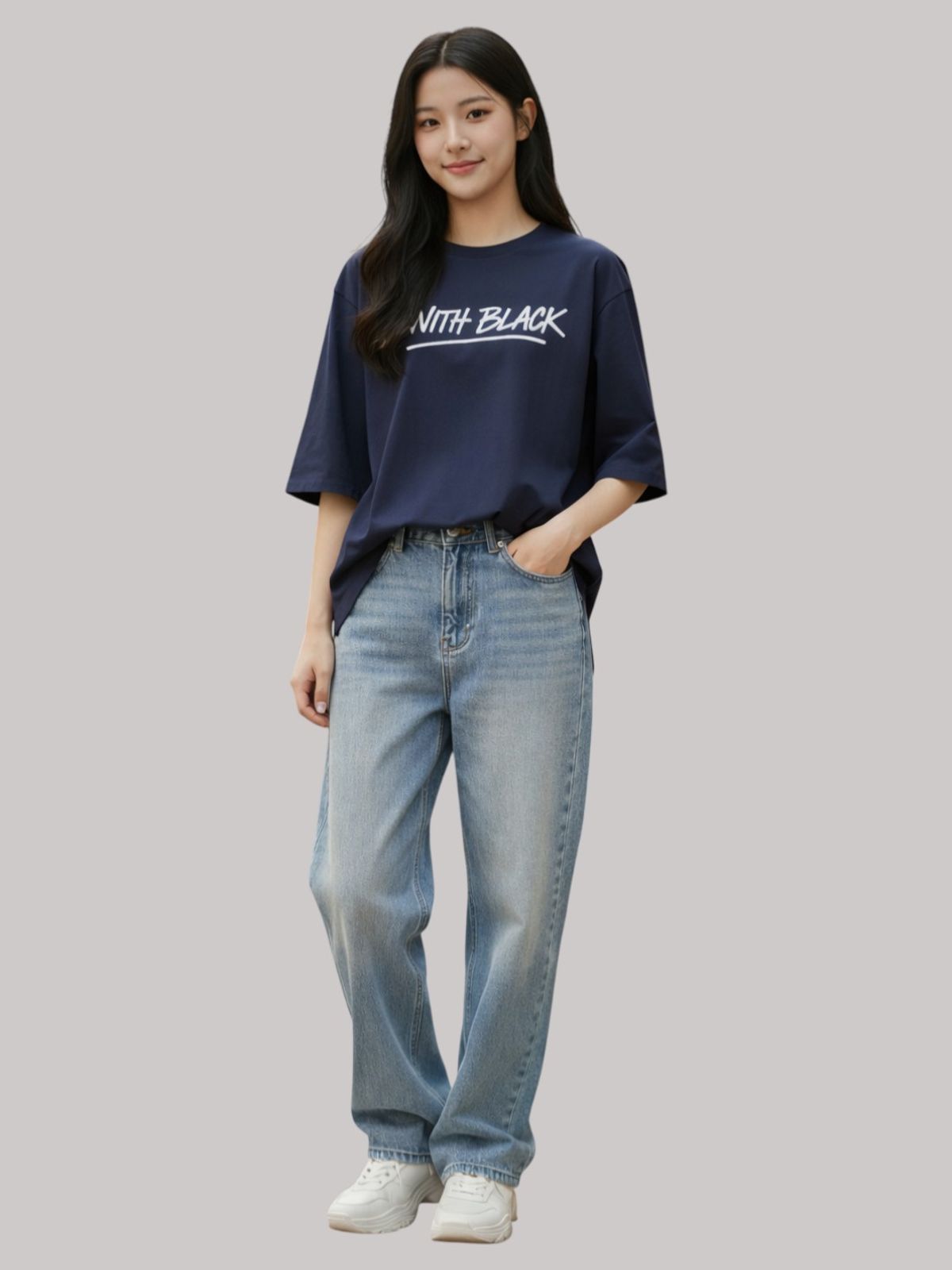 지블랙(ZBLACK) 제니스 블랙 언더라인 밀라노 오버핏 반팔 NAVY