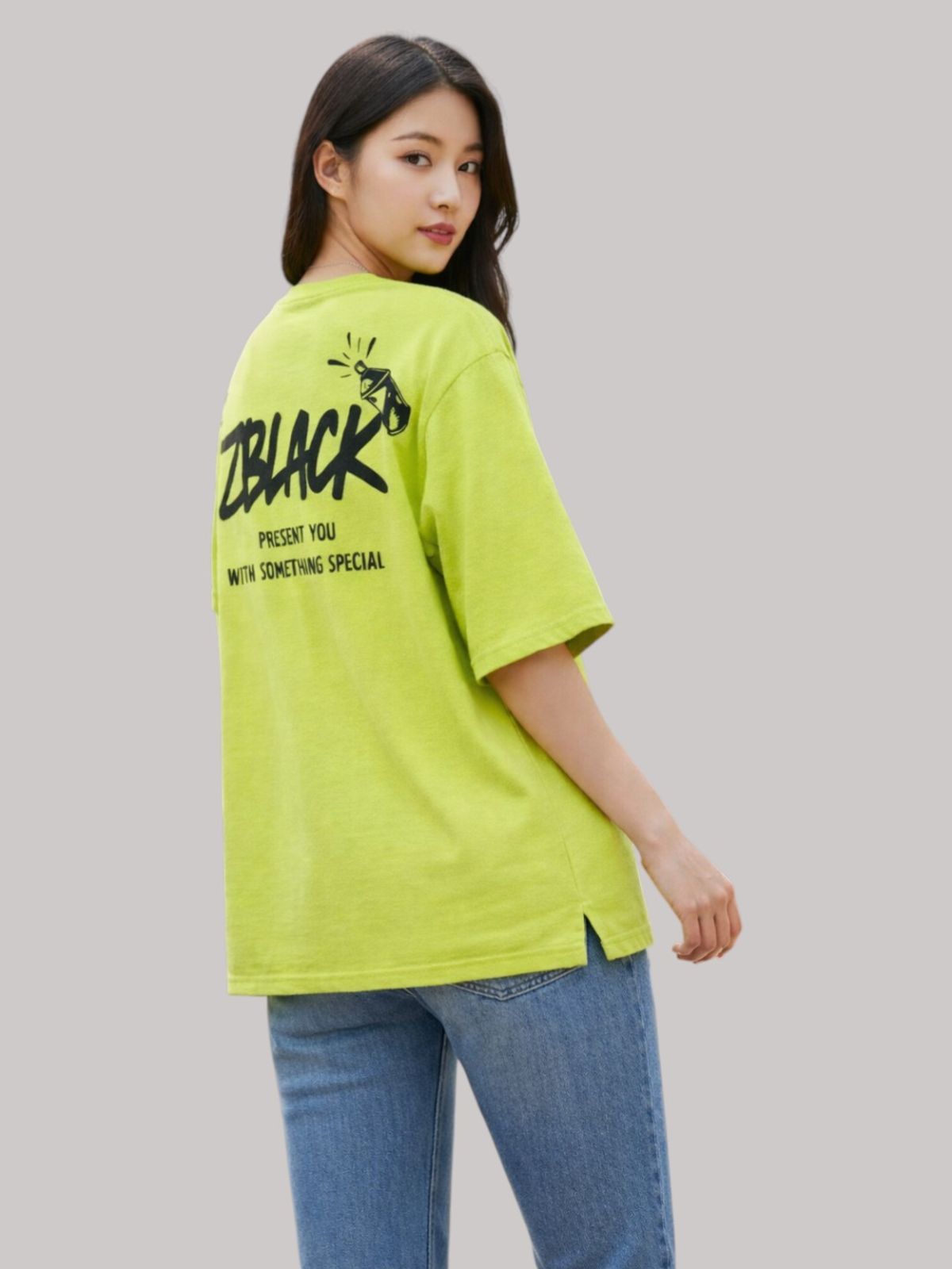 지블랙(ZBLACK) 스프레인 프린트 오버핏 반팔 NEON YELLOW