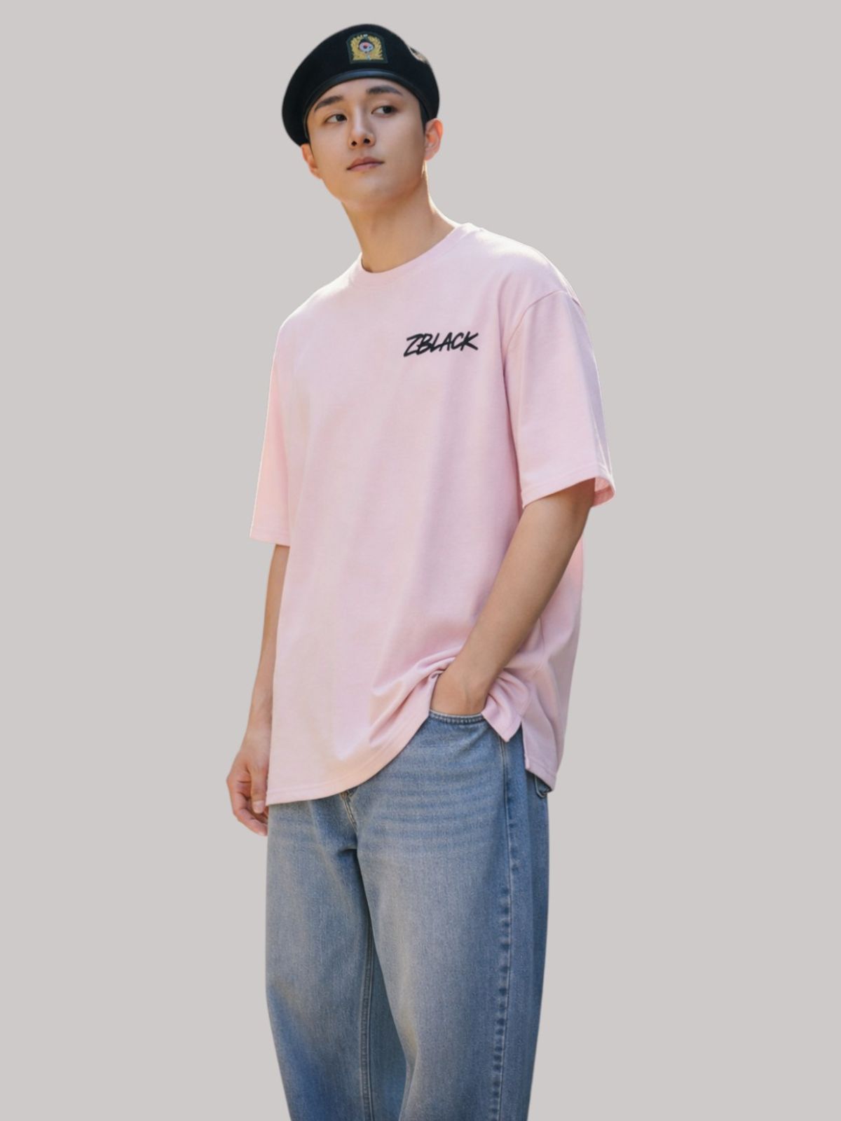 지블랙(ZBLACK) 스프레인 프린트 오버핏 반팔 LIGHT PINK