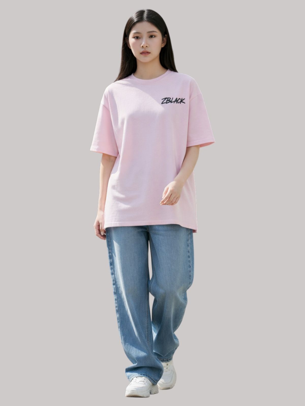 지블랙(ZBLACK) 스프레인 프린트 오버핏 반팔 LIGHT PINK
